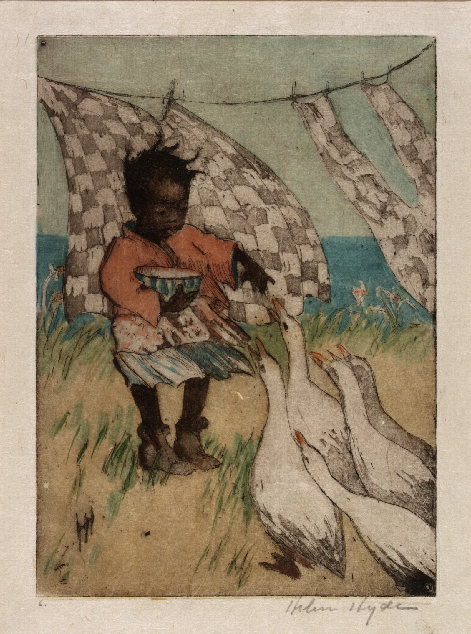 Feeding The Geese Wall Art by Helen Hyde - Canvas Print