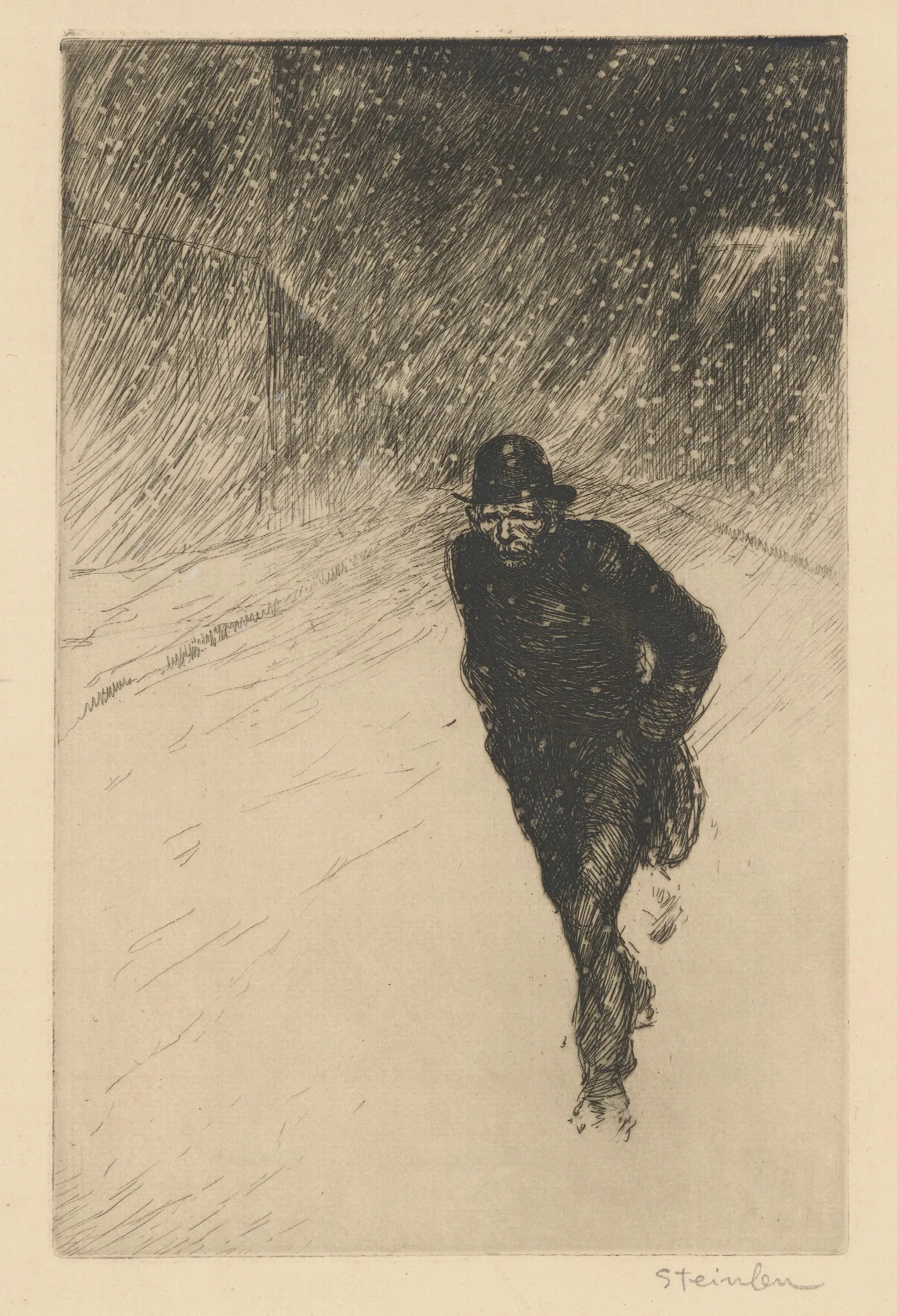 Vagabond Sous La Neige Wall Art by Théophile Alexandre Steinlen - Canvas Print