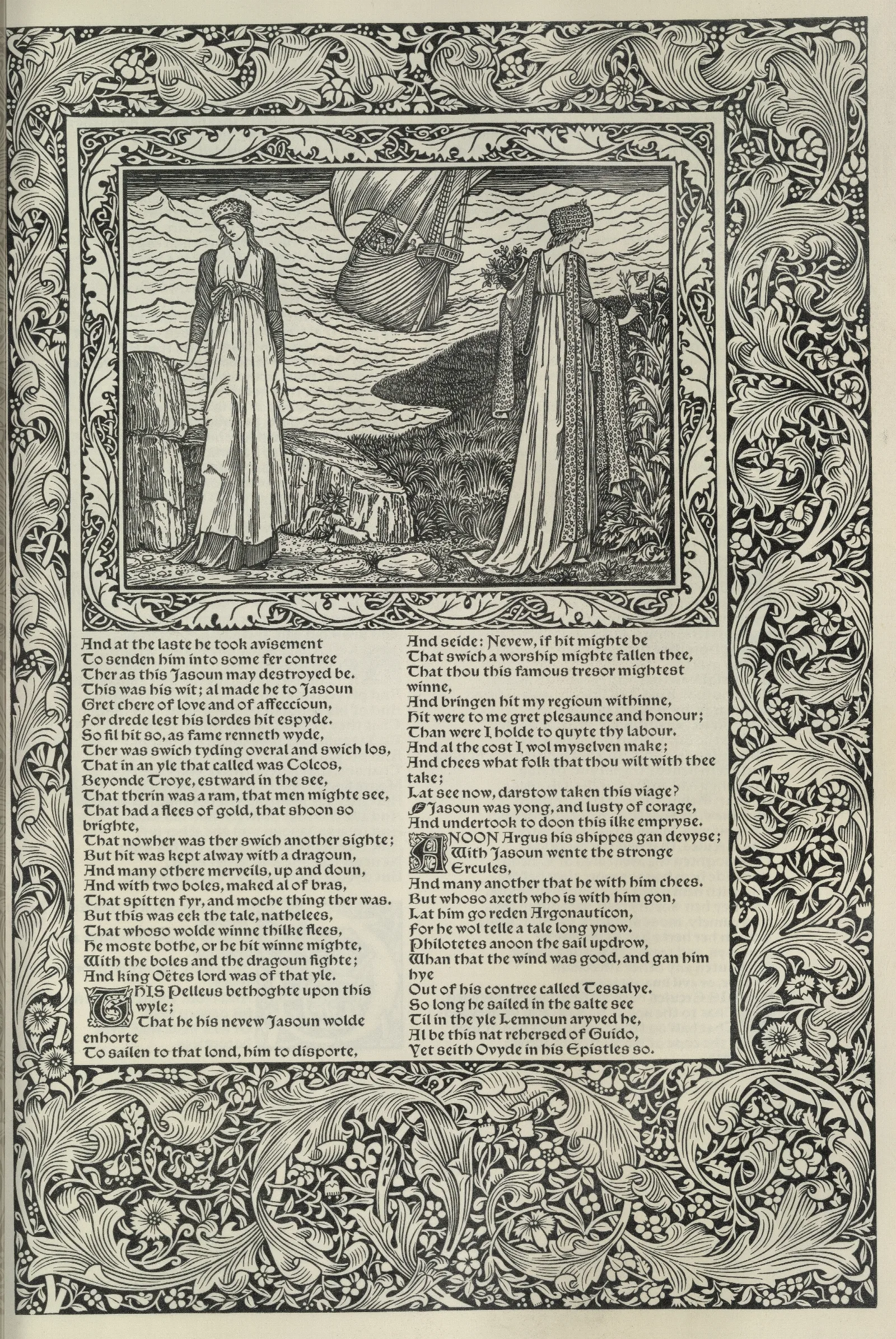 The Works Of Geoffrey Chaucer Pl 63 Wall Art by Sir Edward Coley Burne-Jones - Canvas Print