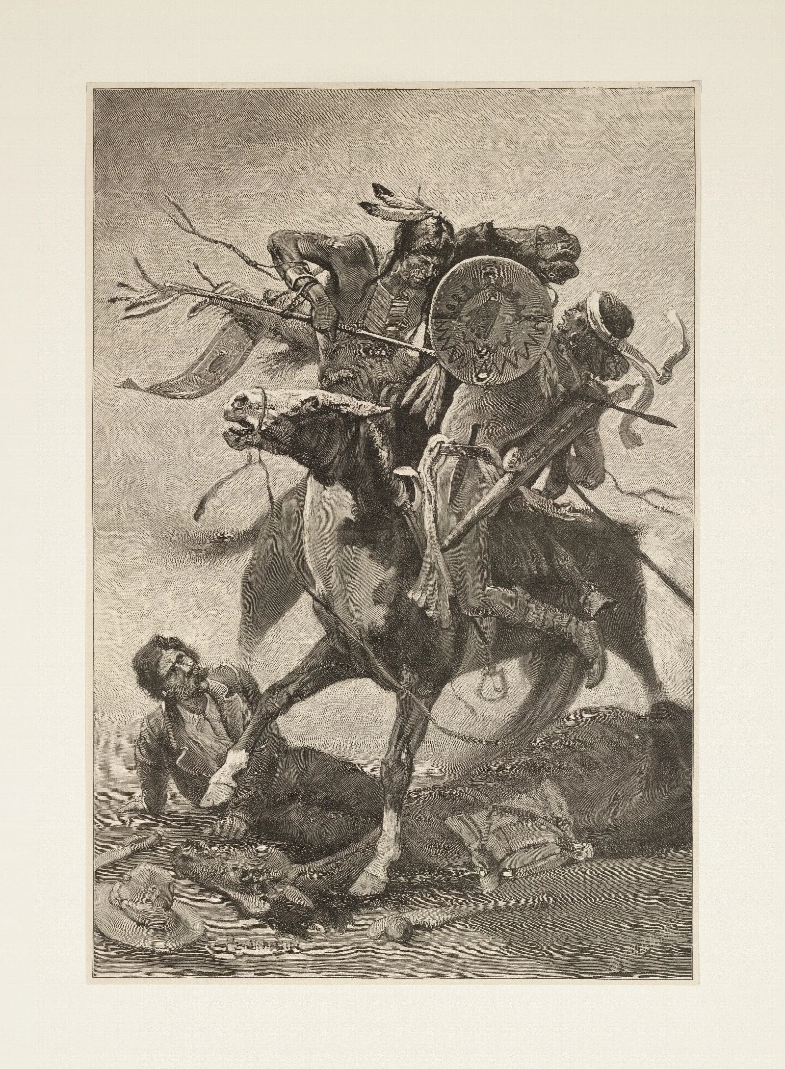 Thrust His Lance Through His Body And Rode Him Down Wall Art by Frederic Remington - Canvas Print