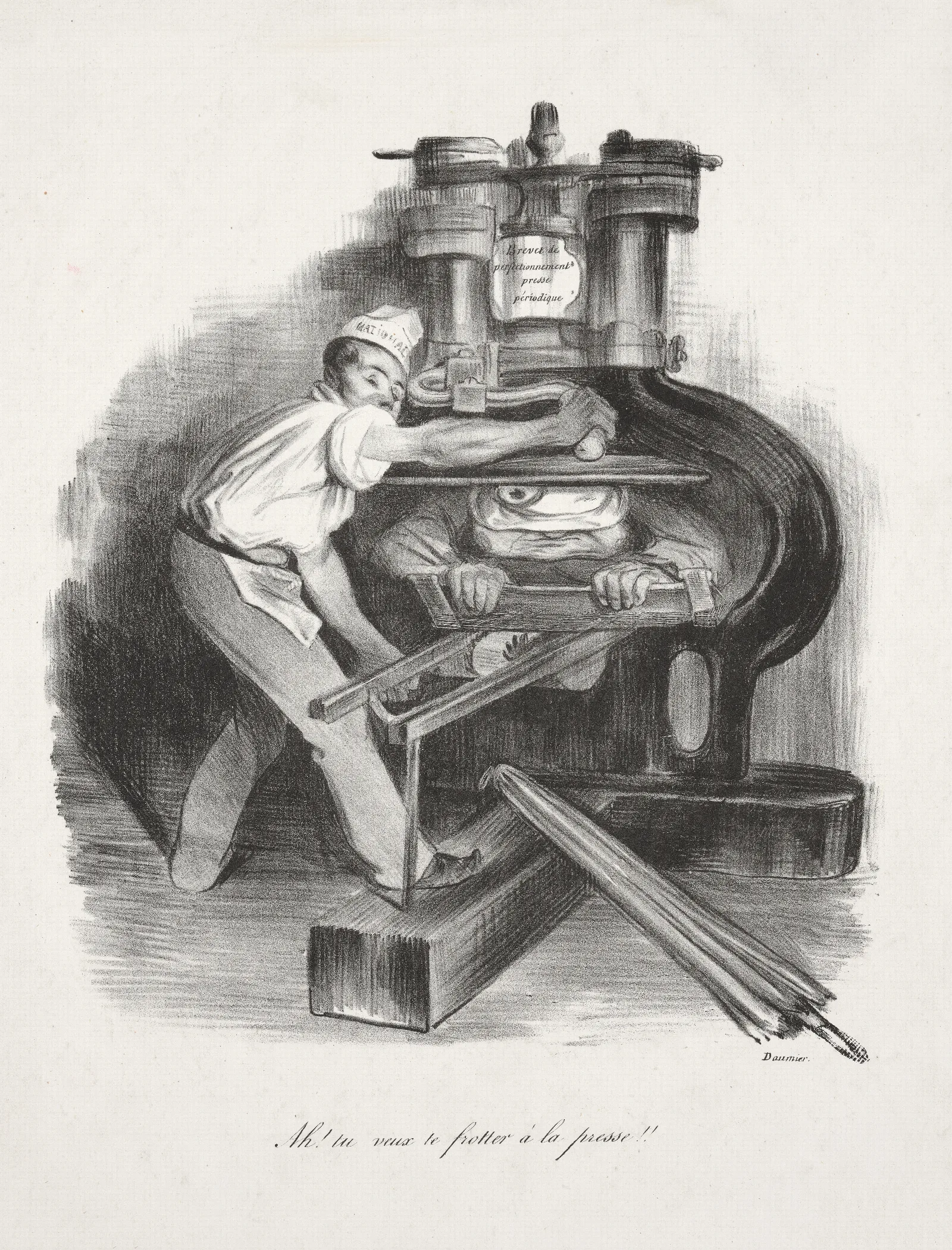 Ah Tu Veux Te Frotter A La Presse Wall Art by Honoré Daumier - Canvas Print