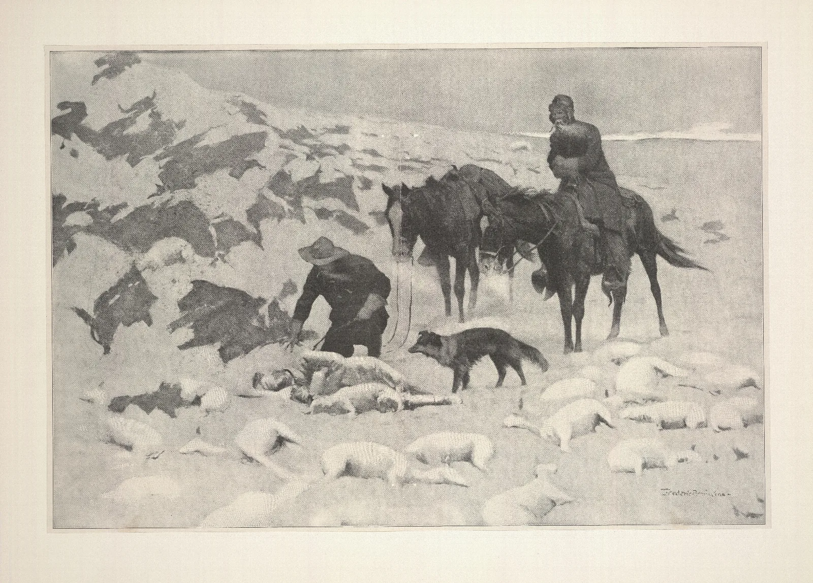 The Frozen Sheep Herder Wall Art by Frederic Remington - Canvas Print