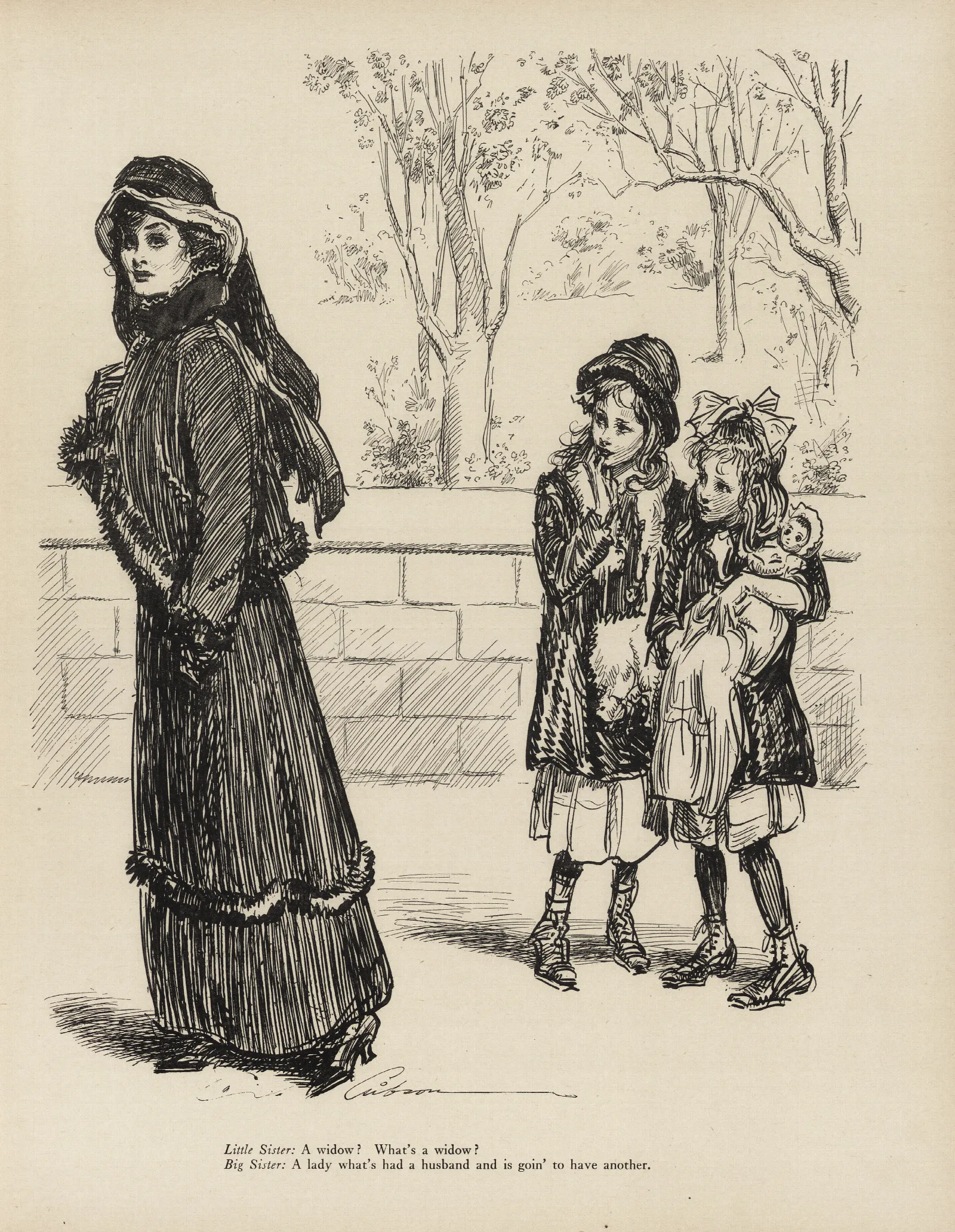 Little Sister A Widow Whats A Widow Wall Art by Charles Dana Gibson - Canvas Print