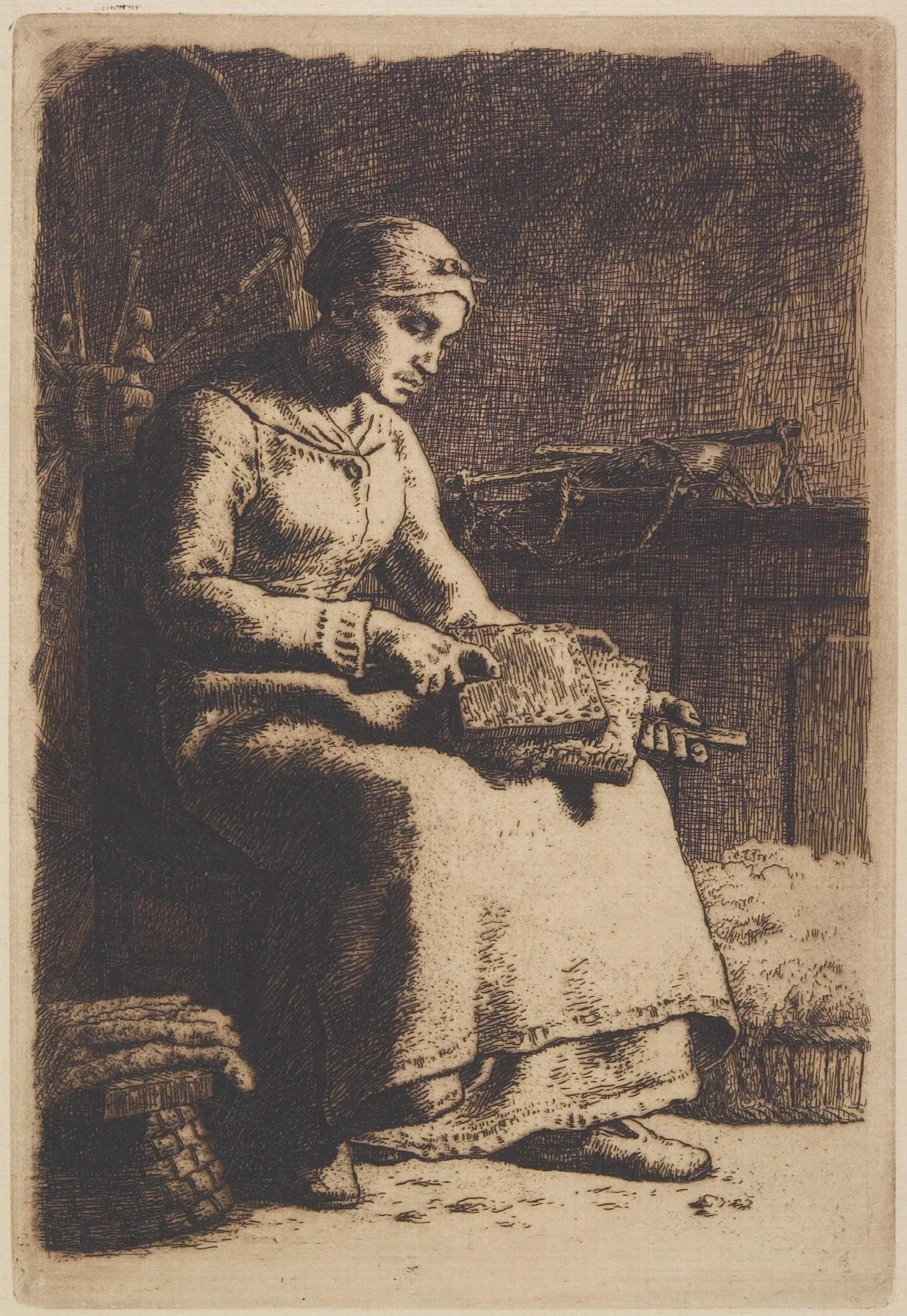 The Wool Carder Wall Art by Jean-François Millet - Canvas Print