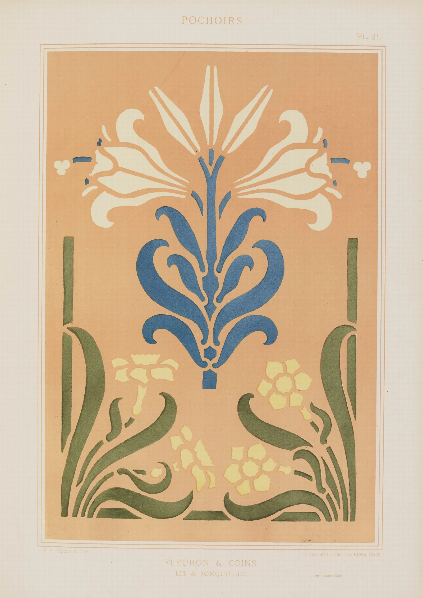 Fleuron Coins Lis Jonquilles Wall Art by Maurice Pillard Verneuil - Canvas Print