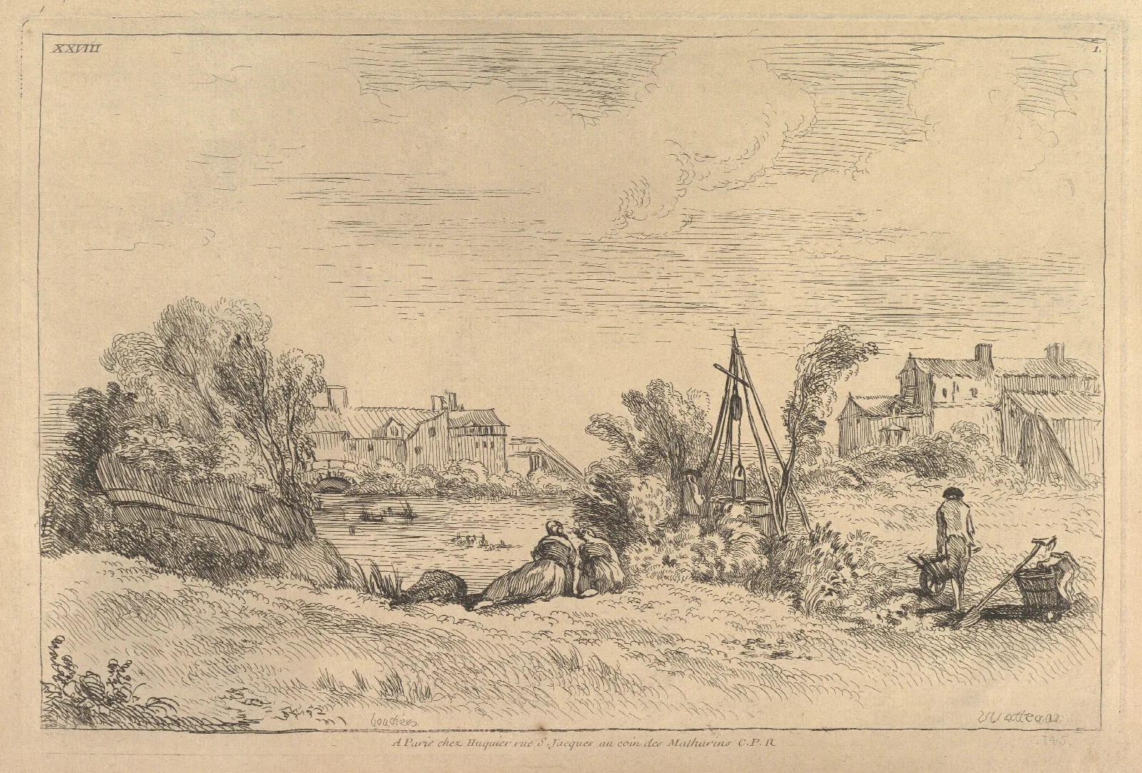 River Bank With Factories In The Background Wall Art by François Boucher - Canvas Print