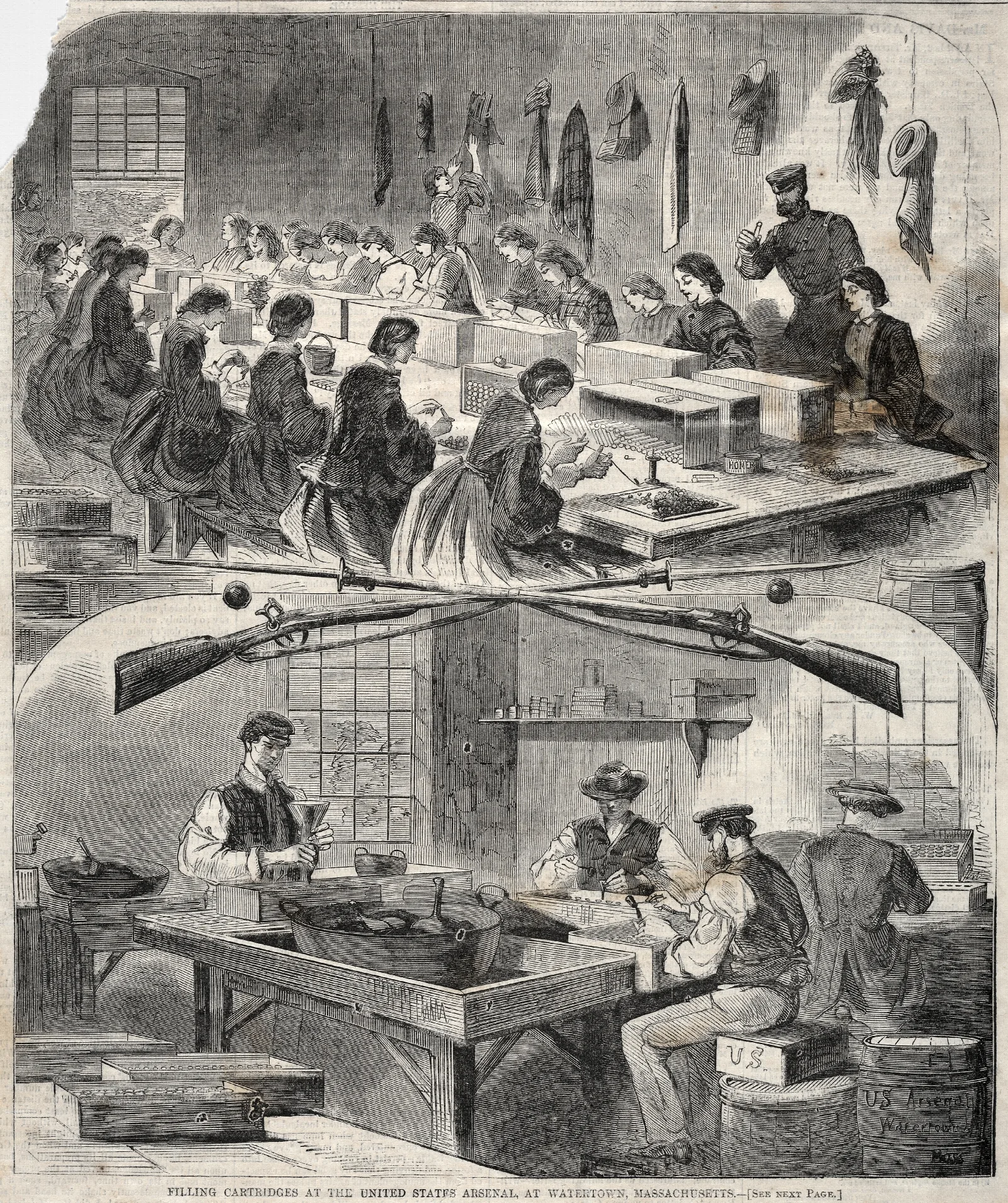 Filling Cartridges At The United States Arsenal At Watertown Massachusetts Wall Art by Winslow Homer - Canvas Print