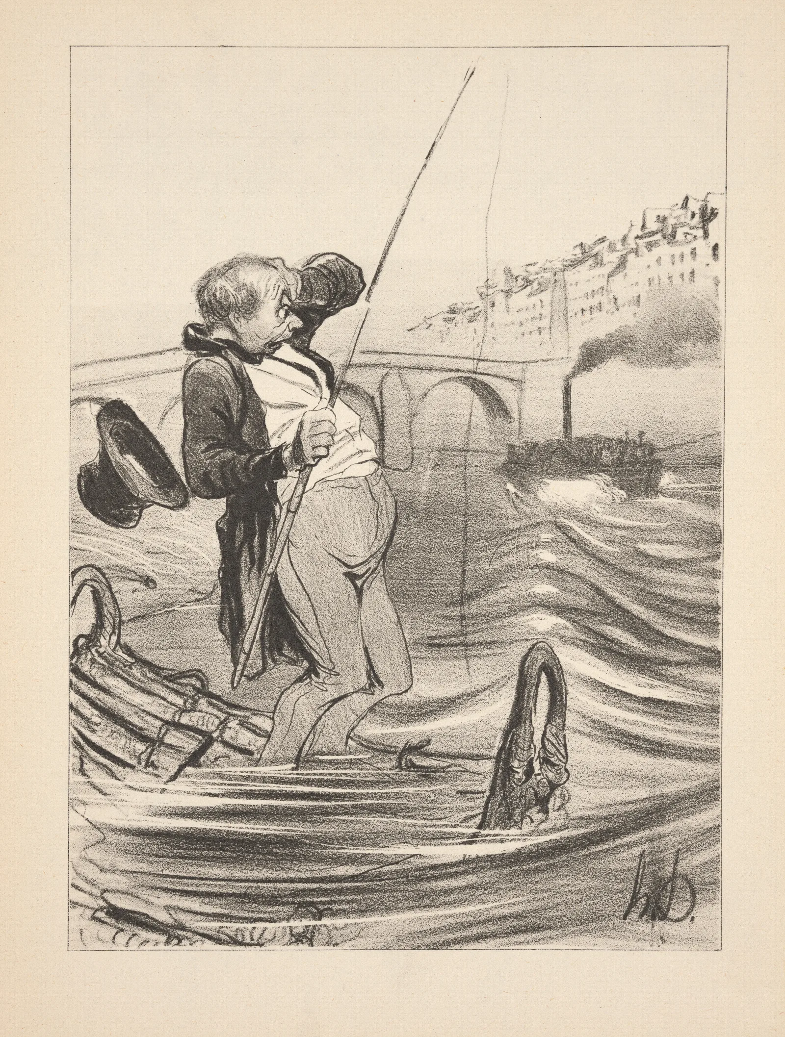 Hunting And Fishing Pl 19 Wall Art by Honoré Daumier - Canvas Print