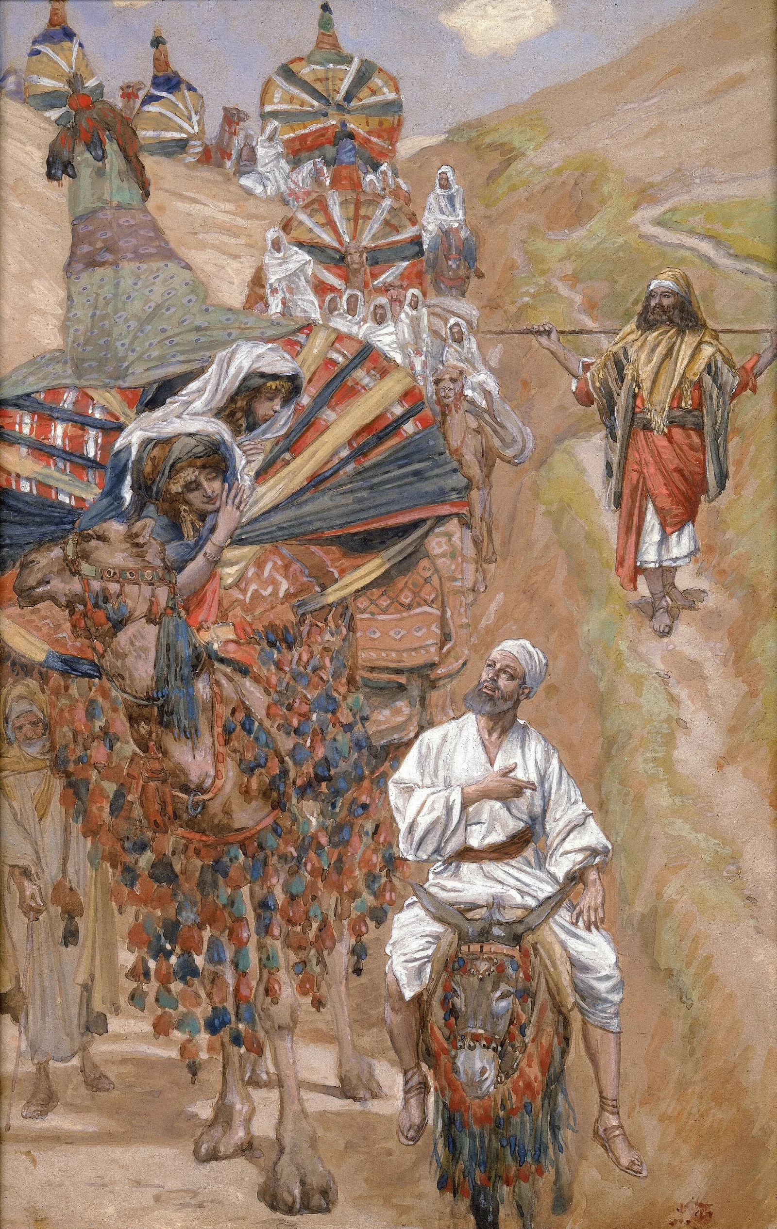 Rebecca Meets Isaac By The Way Wall Art by James Tissot - Canvas Print