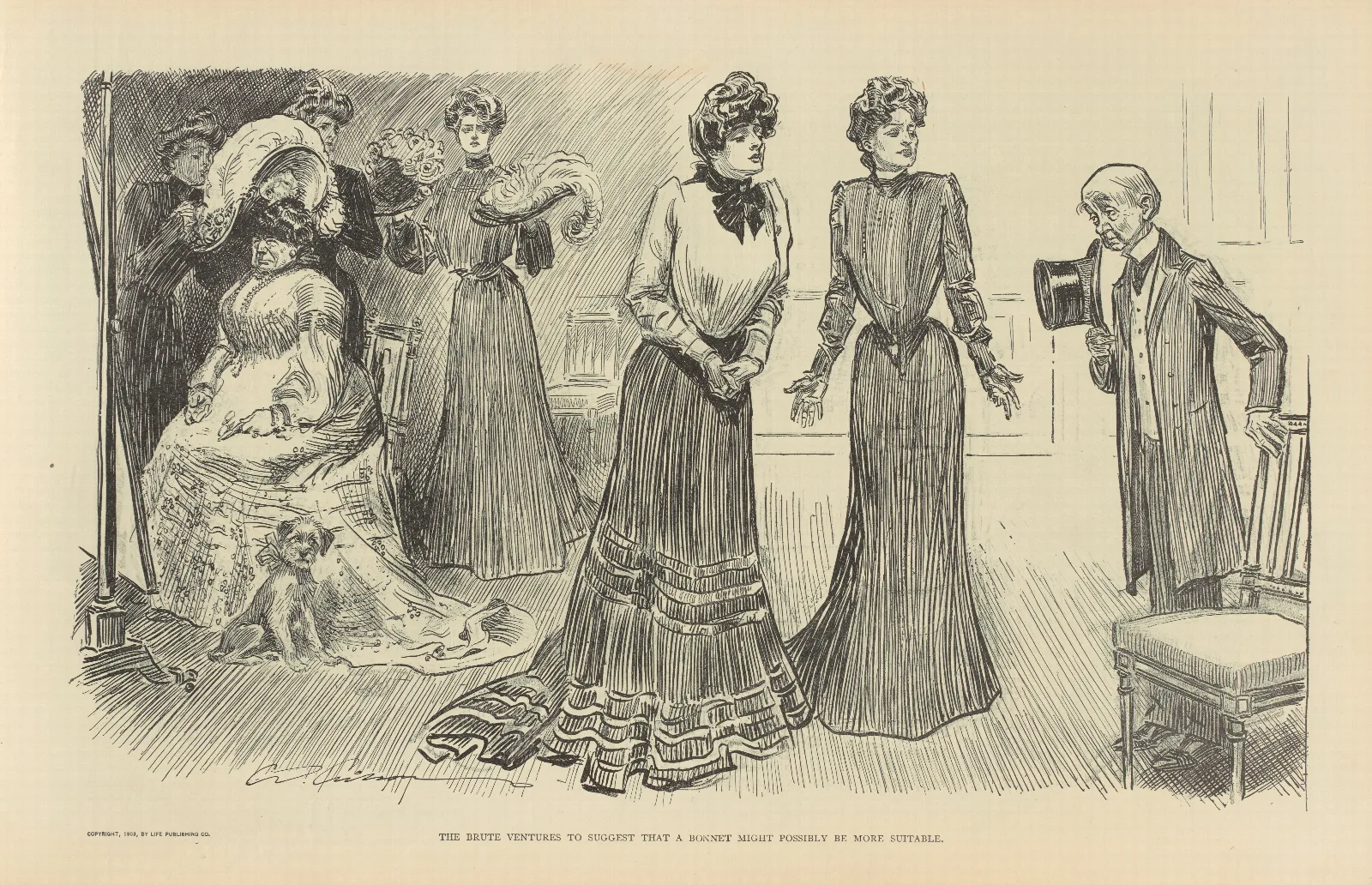 The Brute Ventures To Suggest That A Bonnet Might Possibly Be More Suitable Wall Art by Charles Dana Gibson - Canvas Print