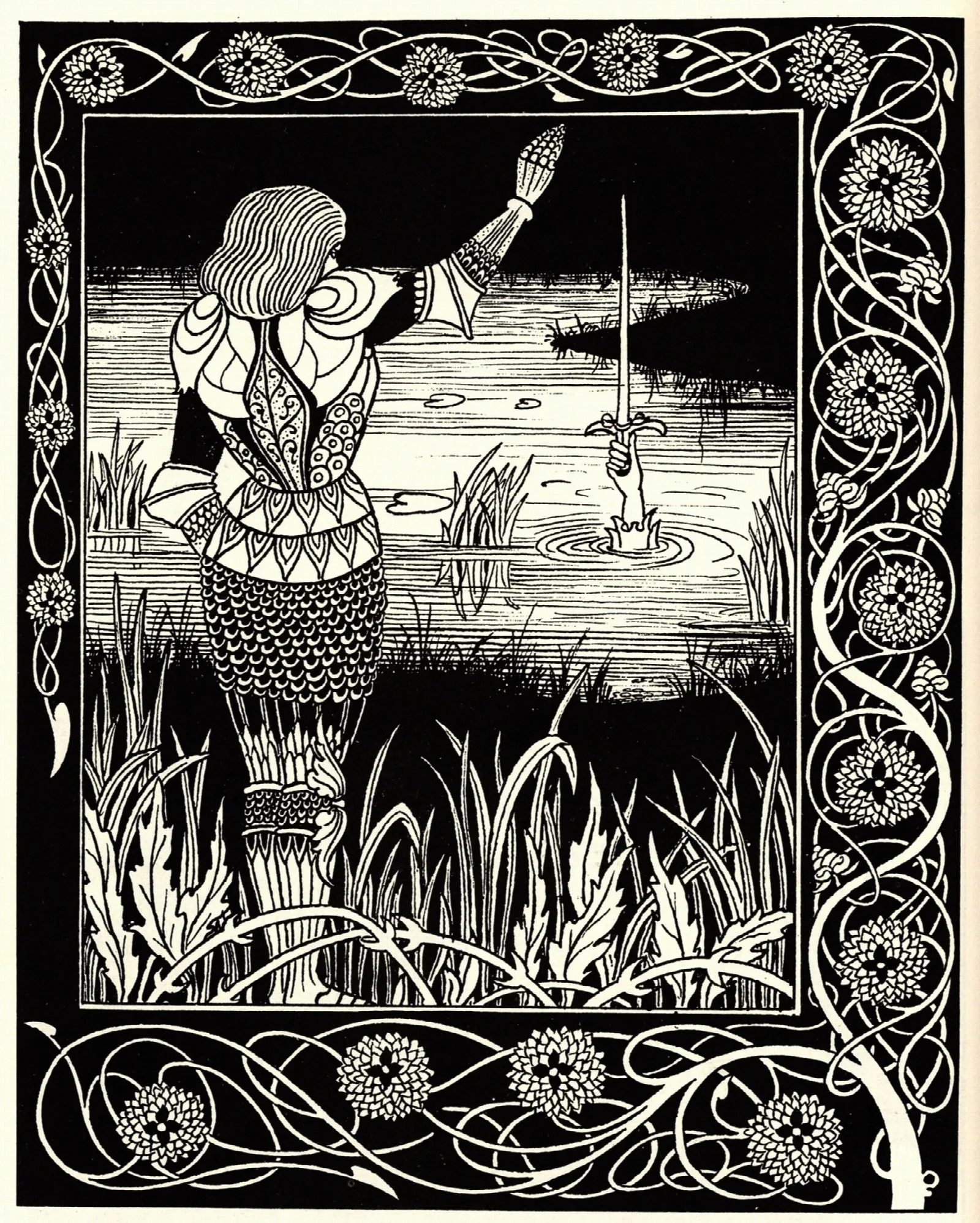 Excalibur In The Lake Wall Art by Aubrey Vincent Beardsley - Canvas Print