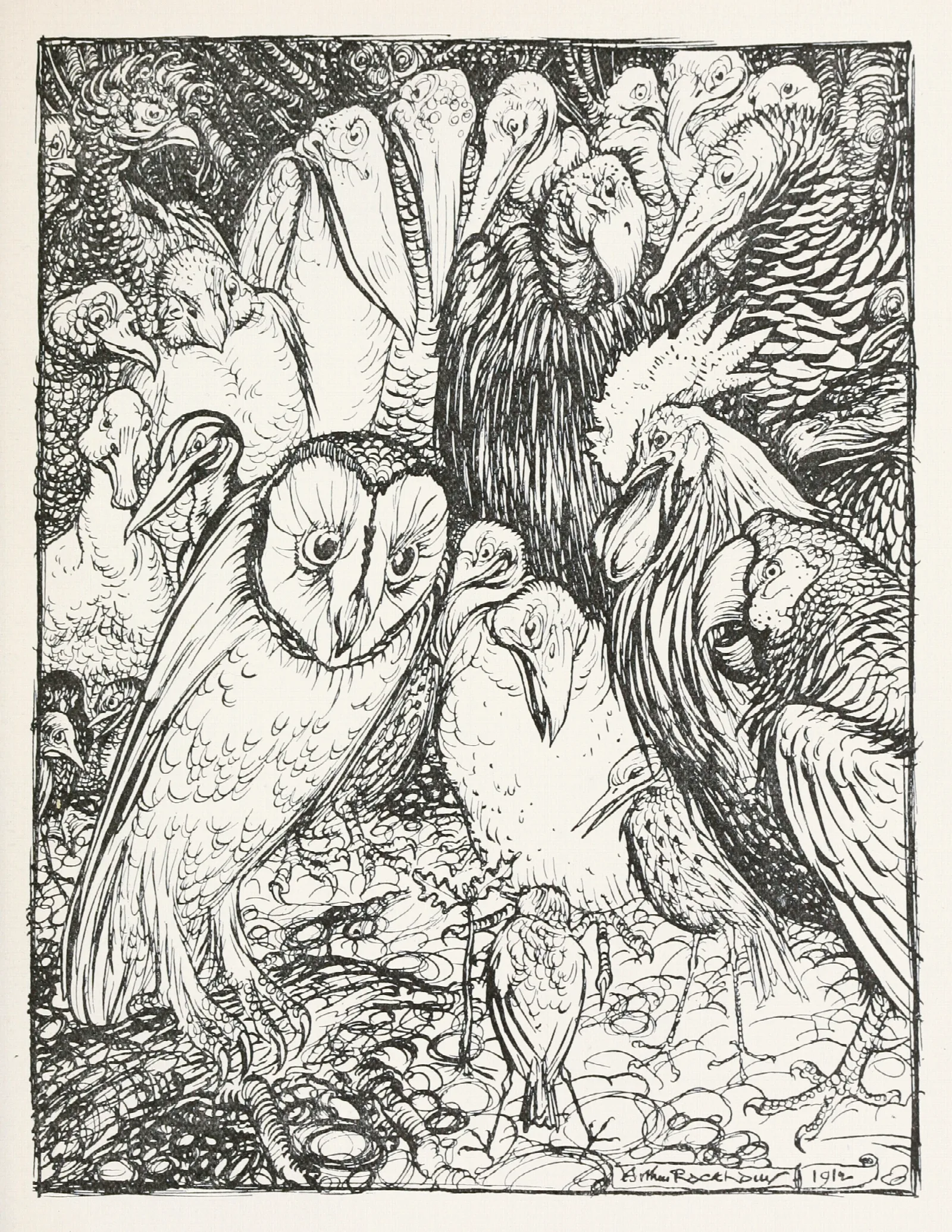 The Owl And The Birds Wall Art by Arthur Rackham - Canvas Print