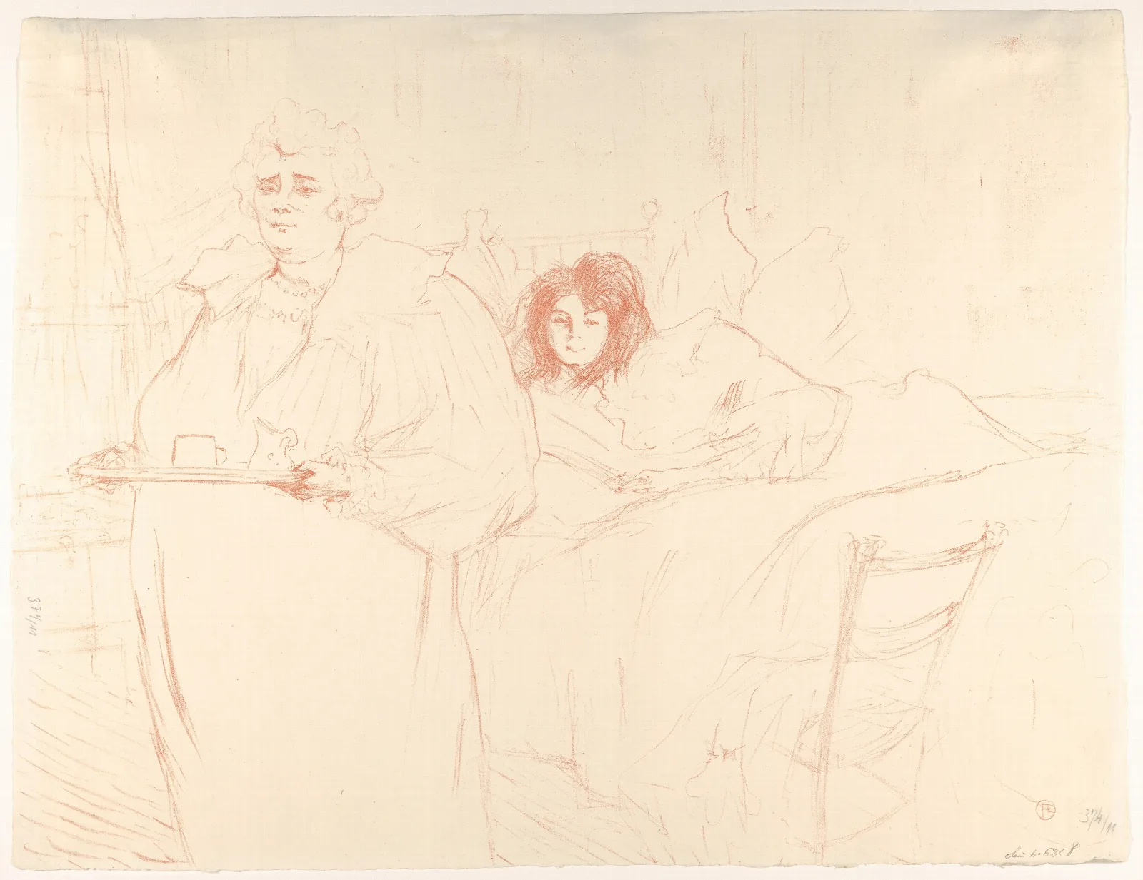Serving Breakfast Madame Baron And Mademoiselle Popo Wall Art by Henri de Toulouse-Lautrec - Canvas Print