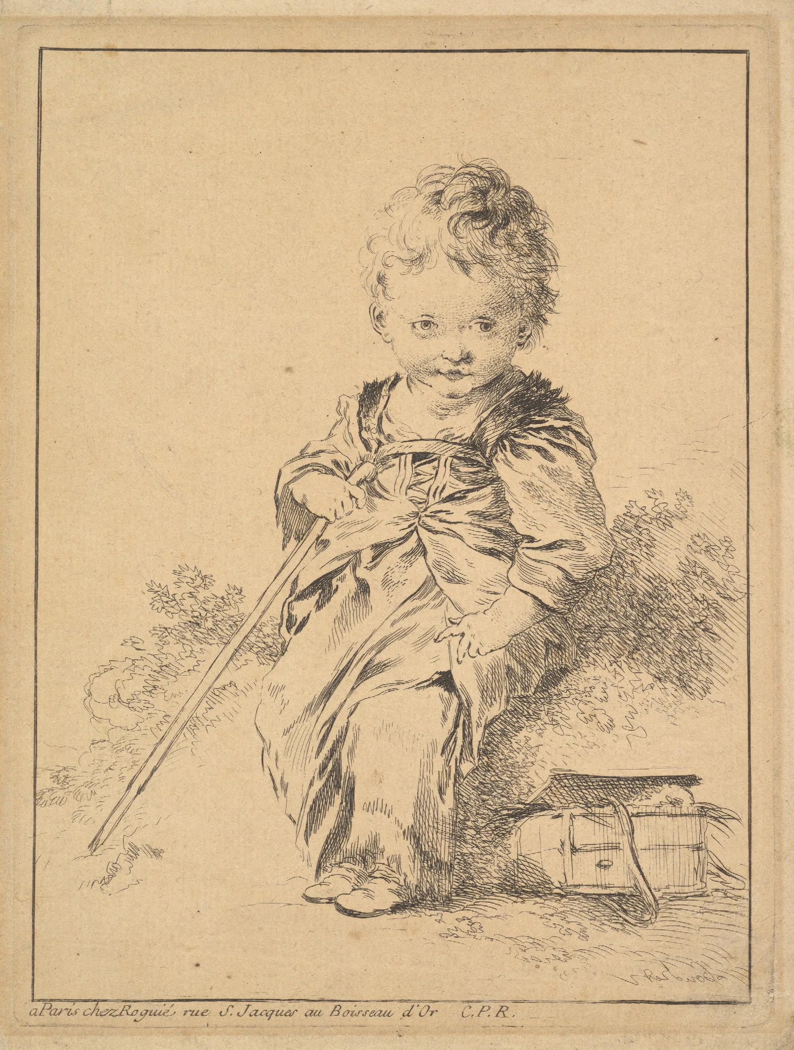 Child Holding Staff Wall Art by François Boucher - Canvas Print