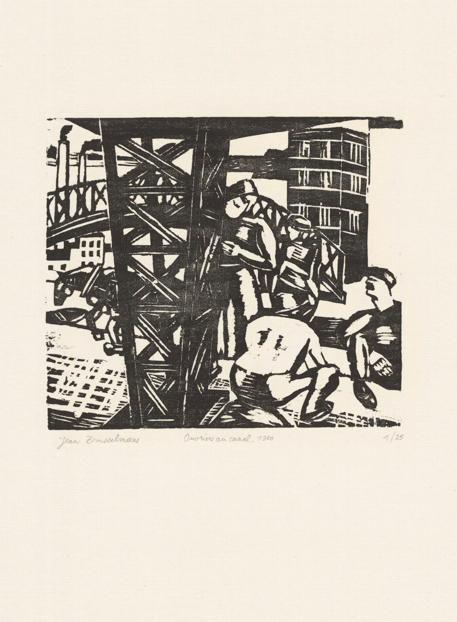 Workers On The Canal Wall Art by Jean Brusselmans - Canvas Print