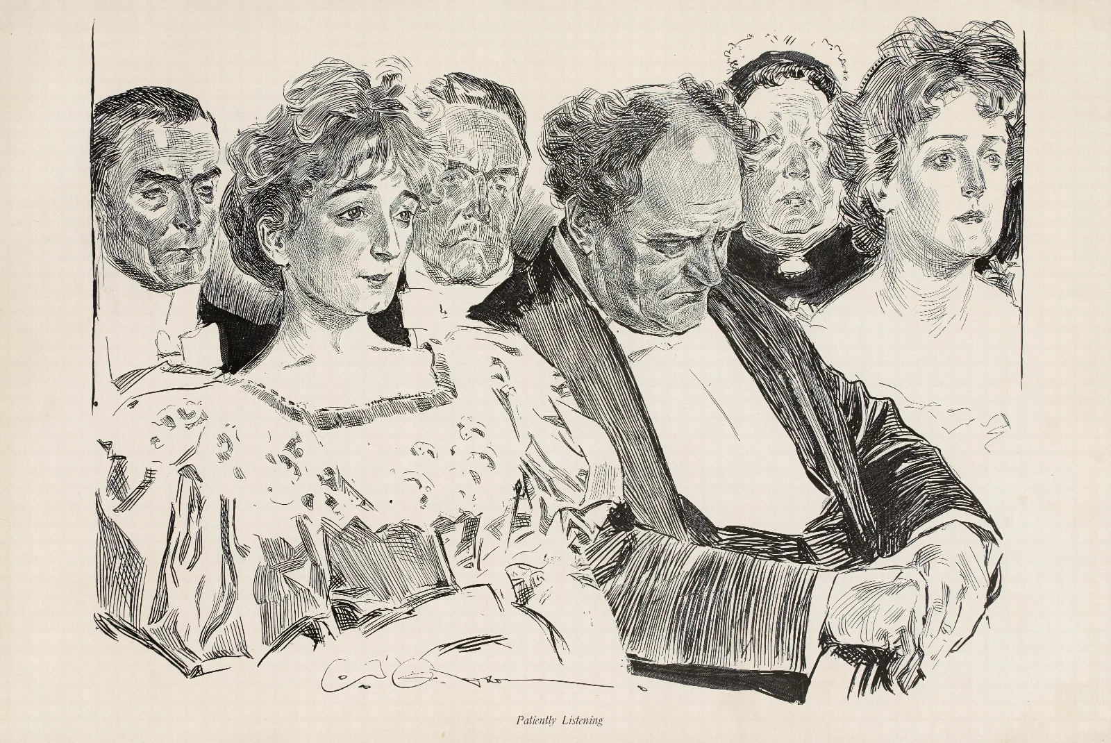 Patiently Listening Wall Art by Charles Dana Gibson - Canvas Print