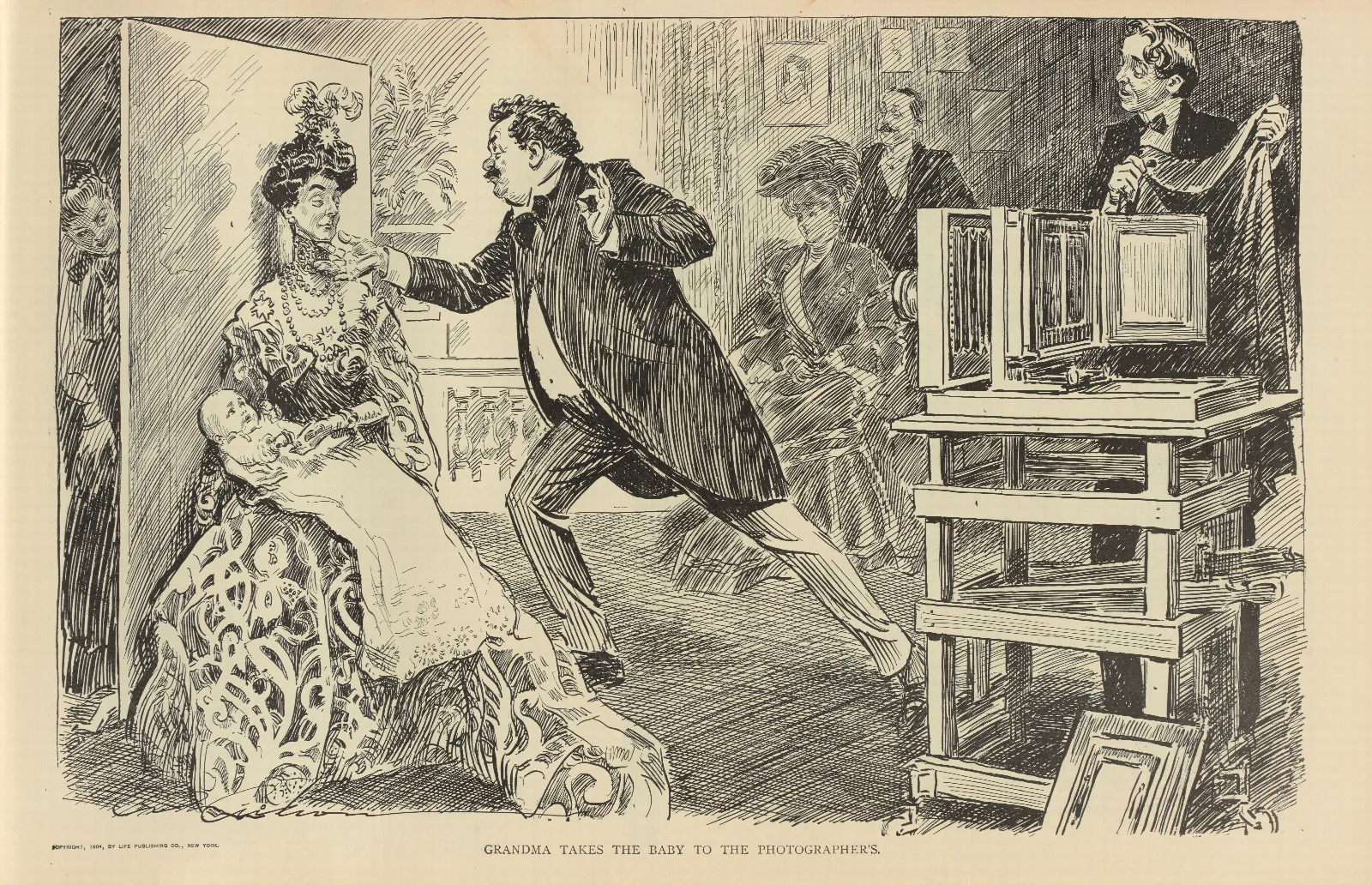 Grandma Takes The Baby To The Photographers Wall Art by Charles Dana Gibson - Canvas Print