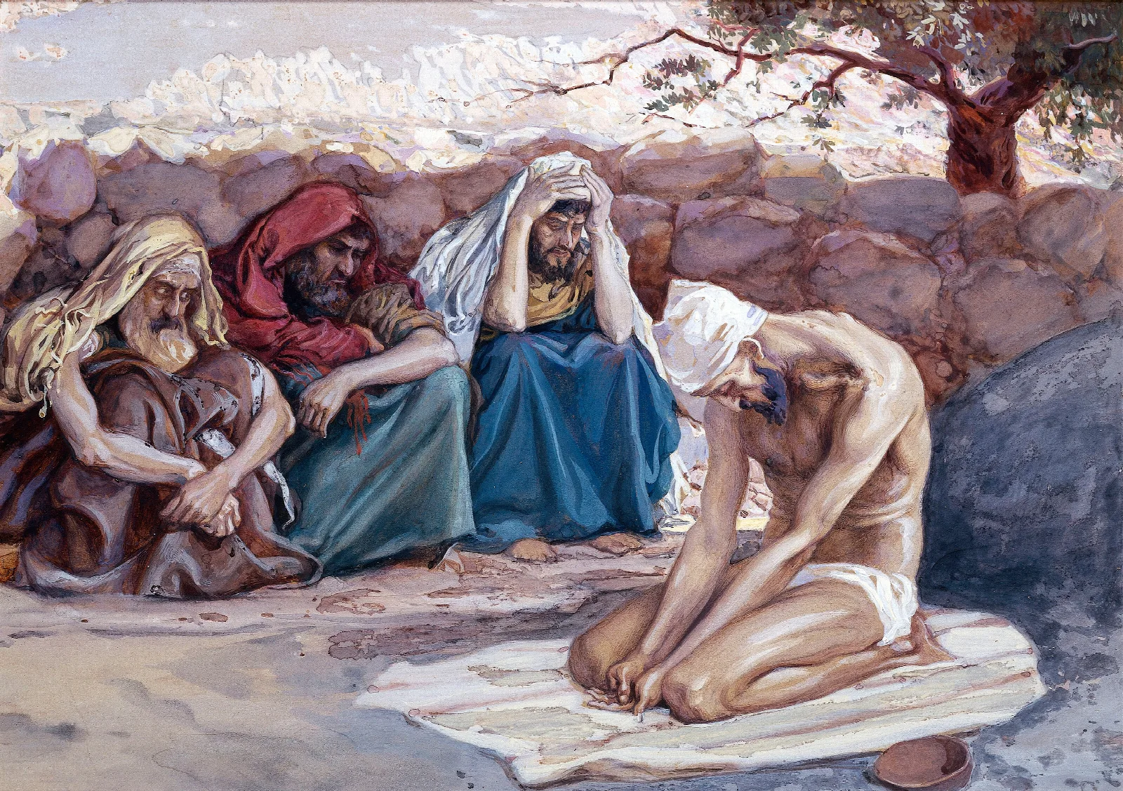 Job And His Three Friends Wall Art by James Tissot - Canvas Print