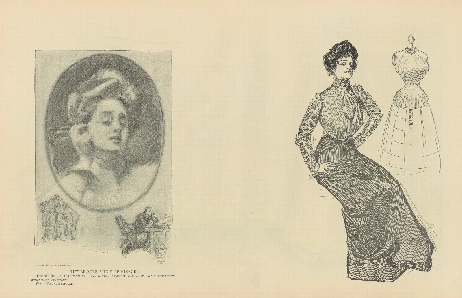 The Broker Rings Up His Girl Wall Art by Charles Dana Gibson - Canvas Print