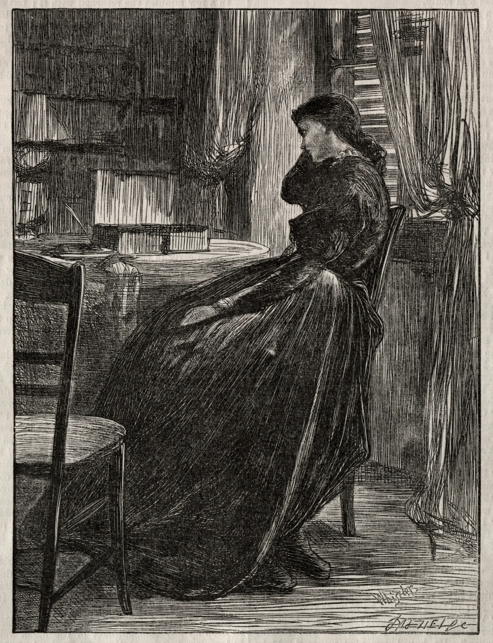 The Trial Sermon Joanna Douglas At Her Desk Wall Art by James Abbott McNeill Whistler - Canvas Print