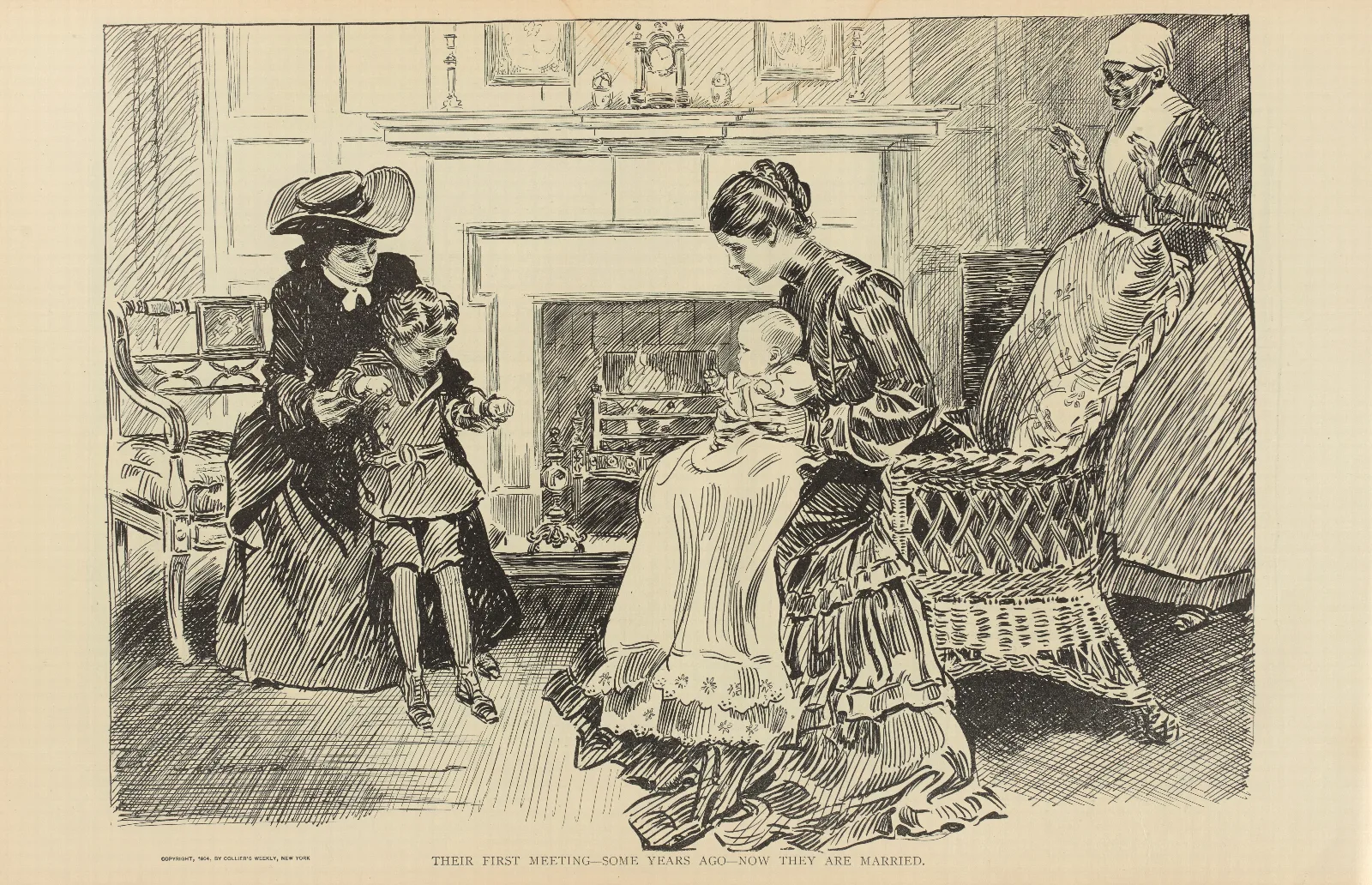 Their First Meeting Some Years Ago Now They Are Married Wall Art by Charles Dana Gibson - Canvas Print