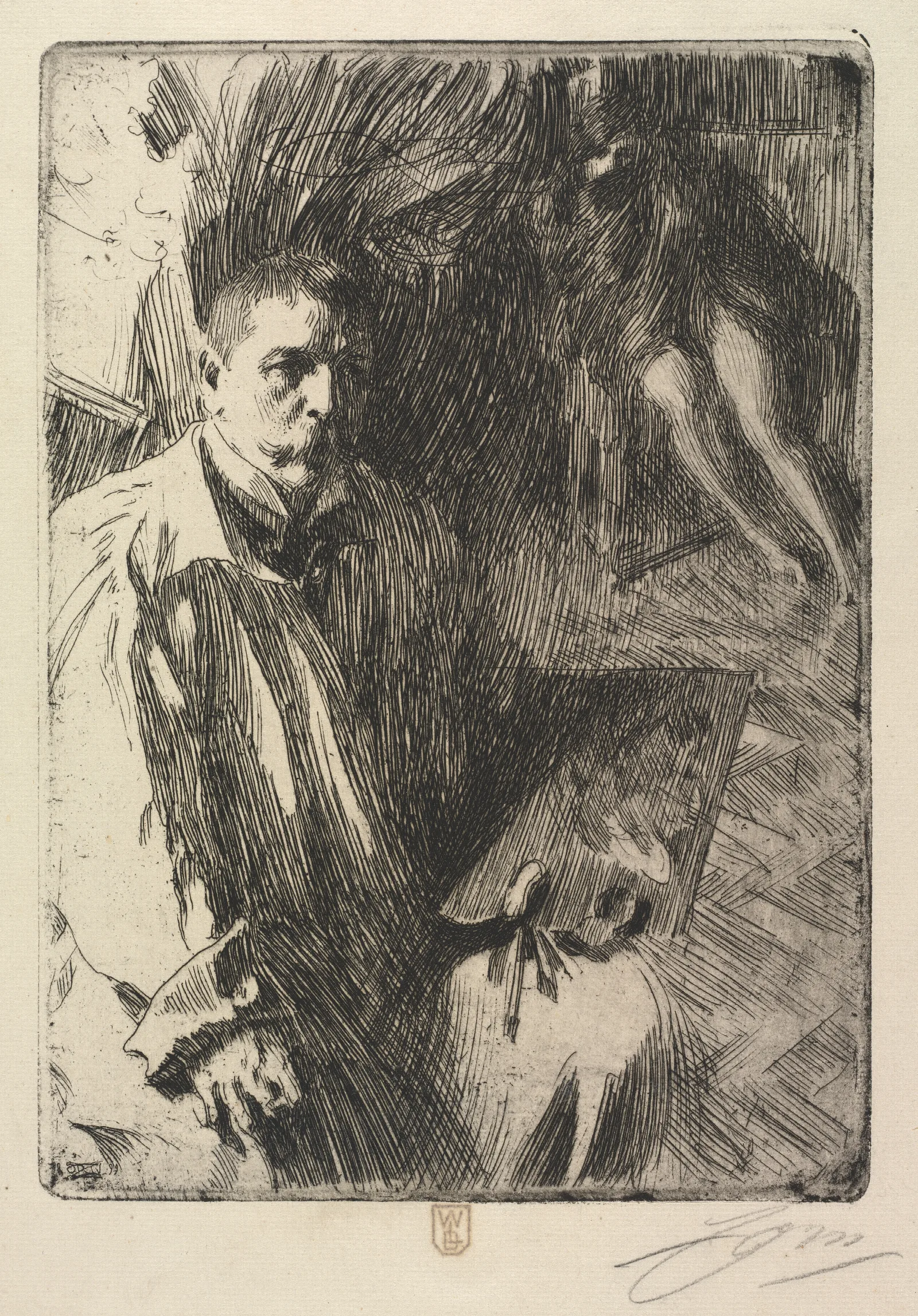 Portrait Of The Artist And His Model Wall Art by Anders Zorn - Canvas Print