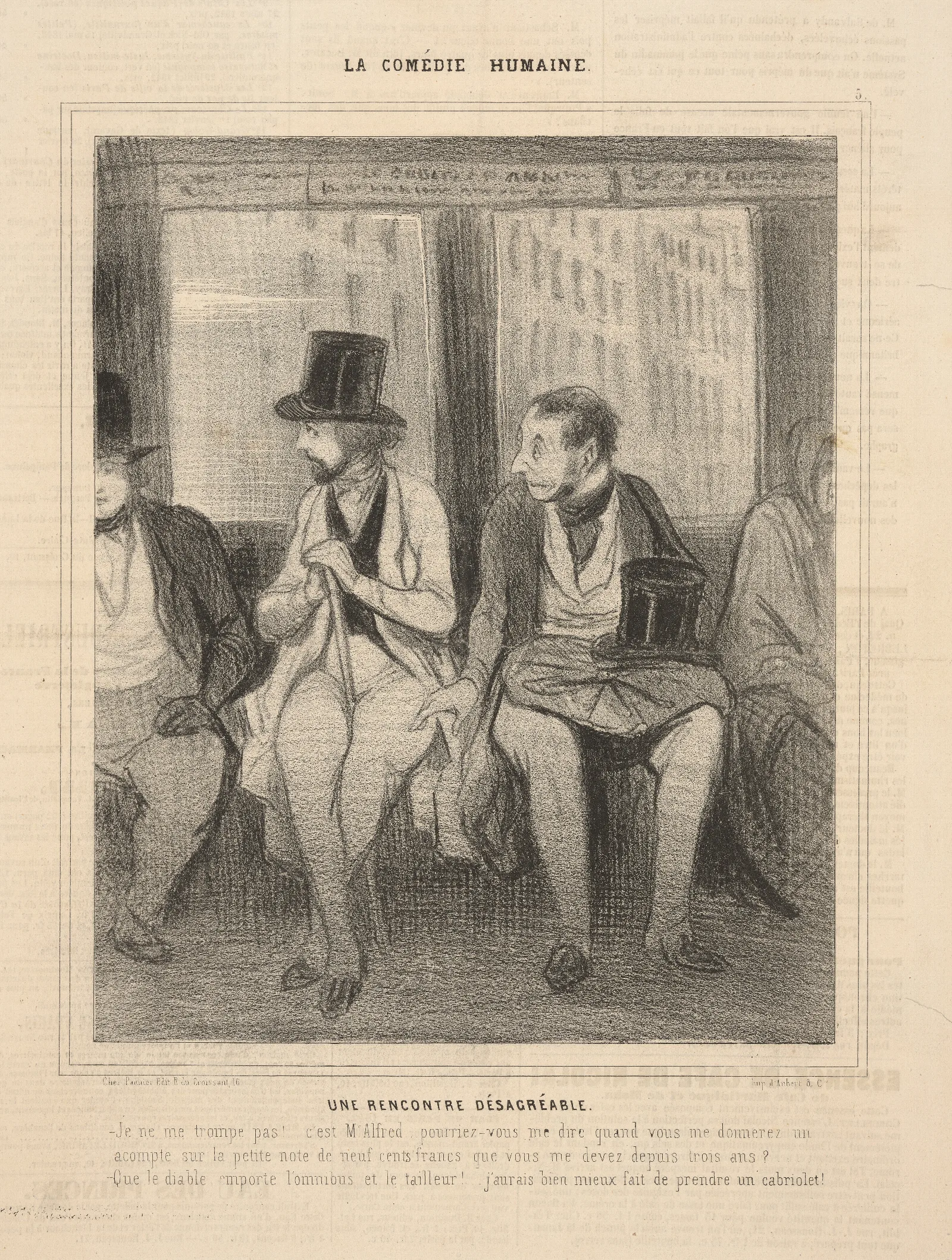 An Unpleasant Encounter Wall Art by Honoré Daumier - Canvas Print