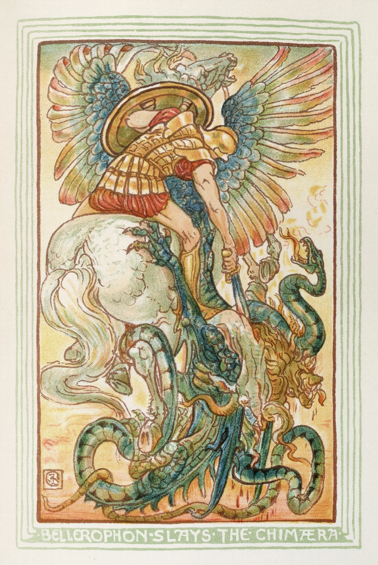 Bellerophon Slays The Chimera Wall Art by Walter Crane - Canvas Print