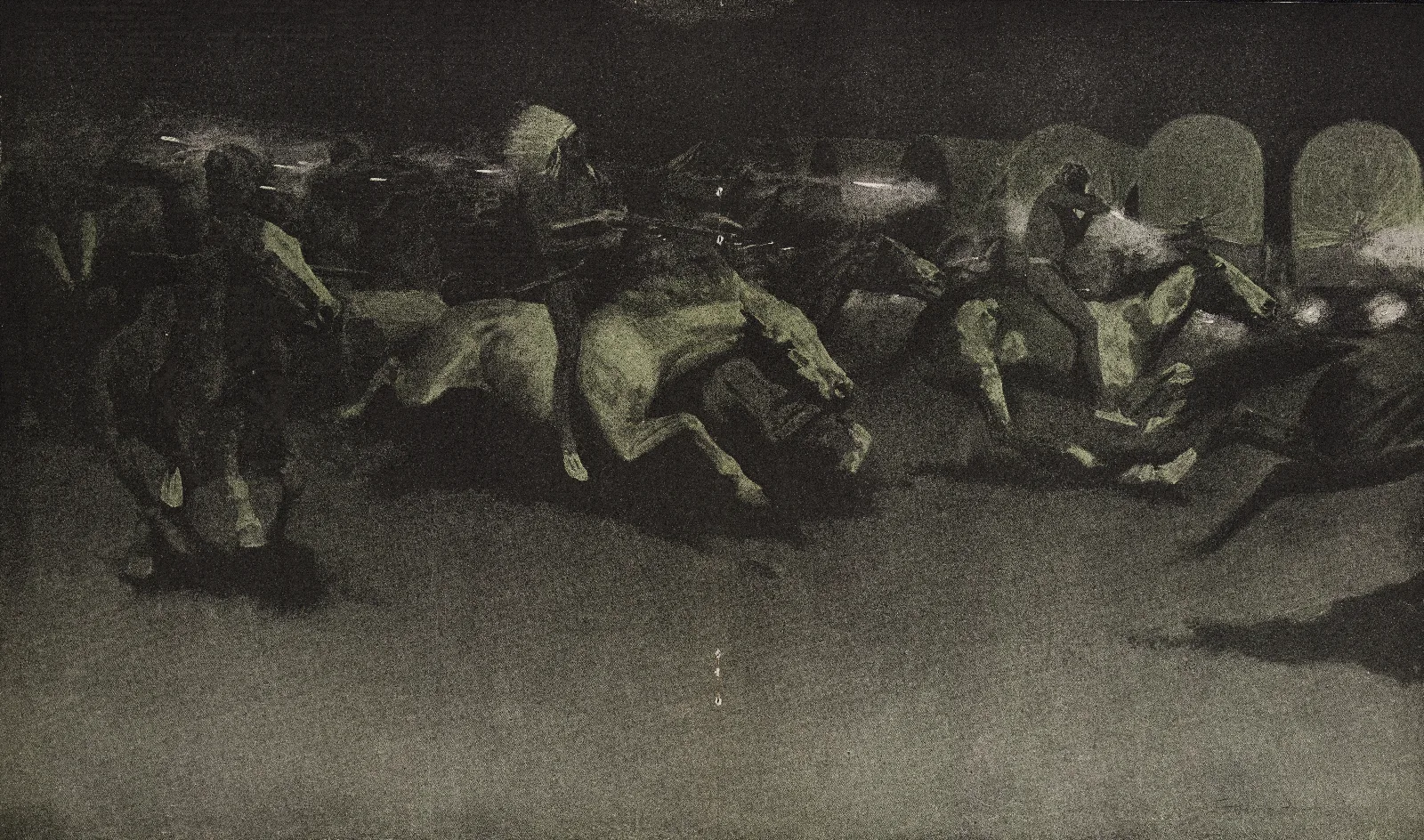 A Night Attack On A Government Wagon Train Wall Art by Frederic Remington - Canvas Print