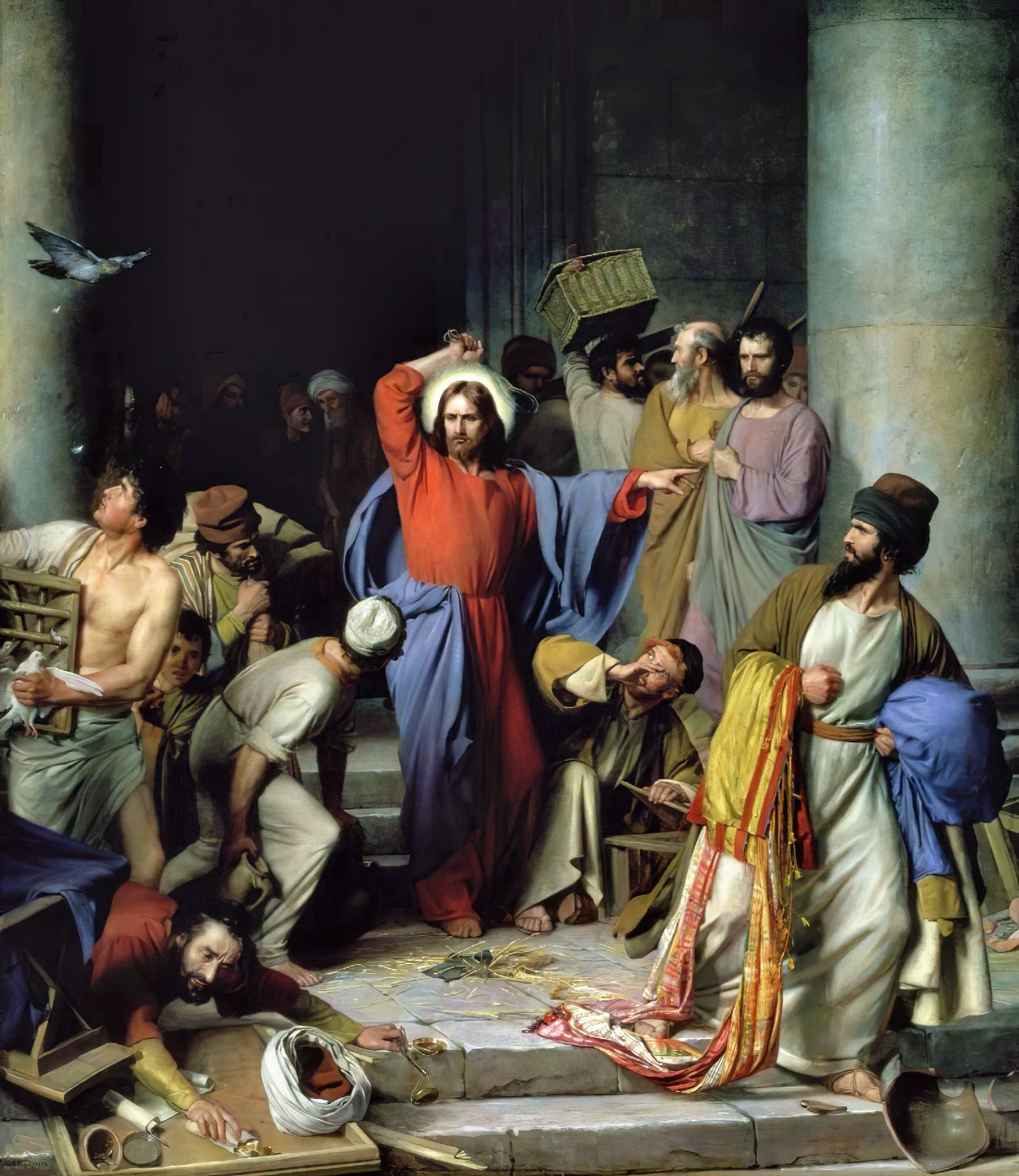 Casting Out The Money Changers Wall Art by Carl Bloch - Canvas Print