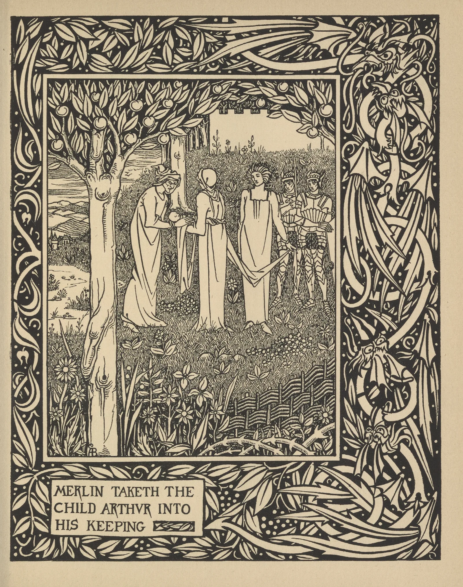 Merlin Taketh The Child Arthur Into His Keeping Wall Art by Aubrey Vincent Beardsley - Canvas Print