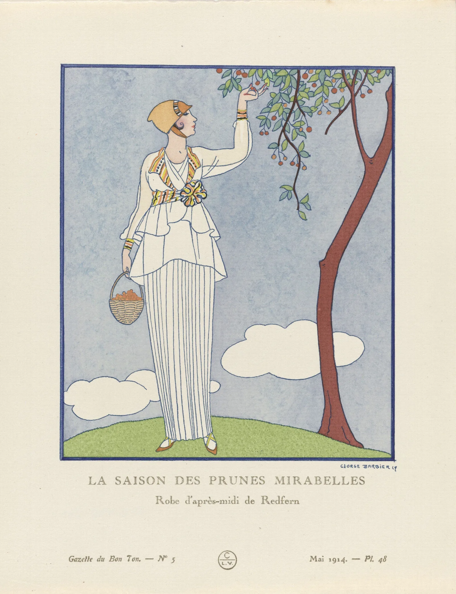 Gazette Du Bon Ton La Saison Des Prunes Mirabelles Robe Dapres Midi De Redfern Wall Art by George Barbier - Canvas Print