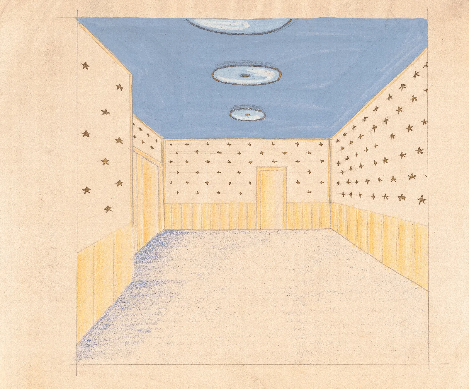 Interior Design Drawings For Unidentified Rooms Sketch For Unidentified Room With Starred Walls Wall Art by Winold Reiss - Canvas Print