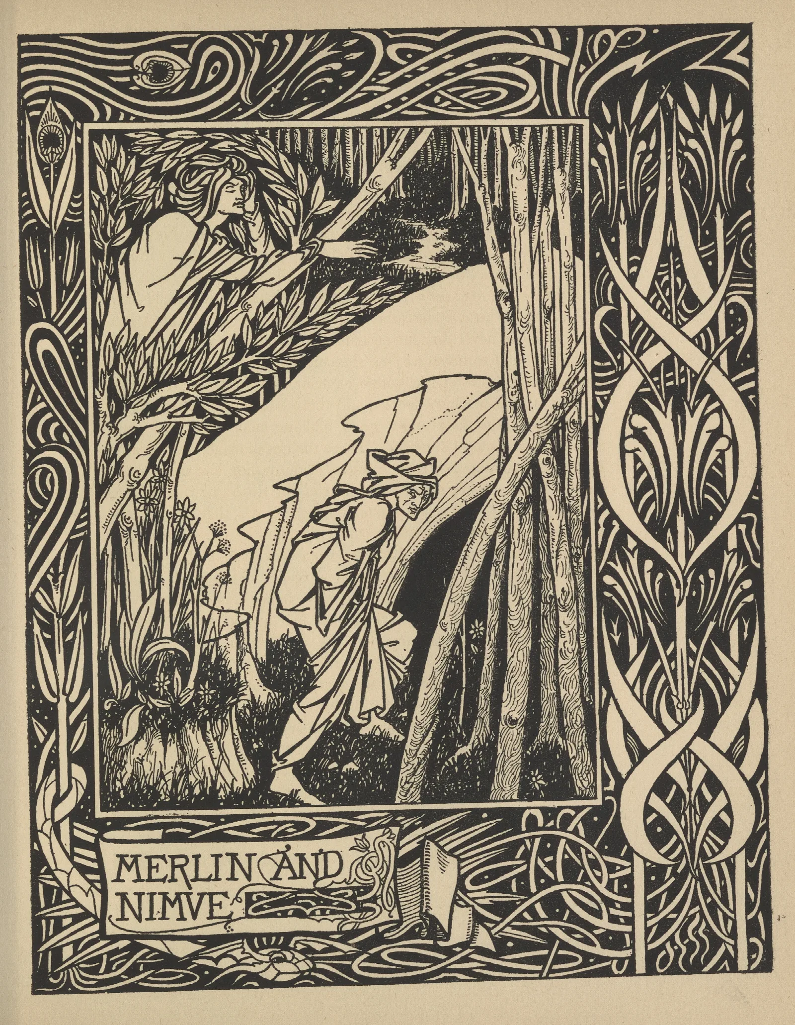 Merlin And Nimue Wall Art by Aubrey Vincent Beardsley - Canvas Print
