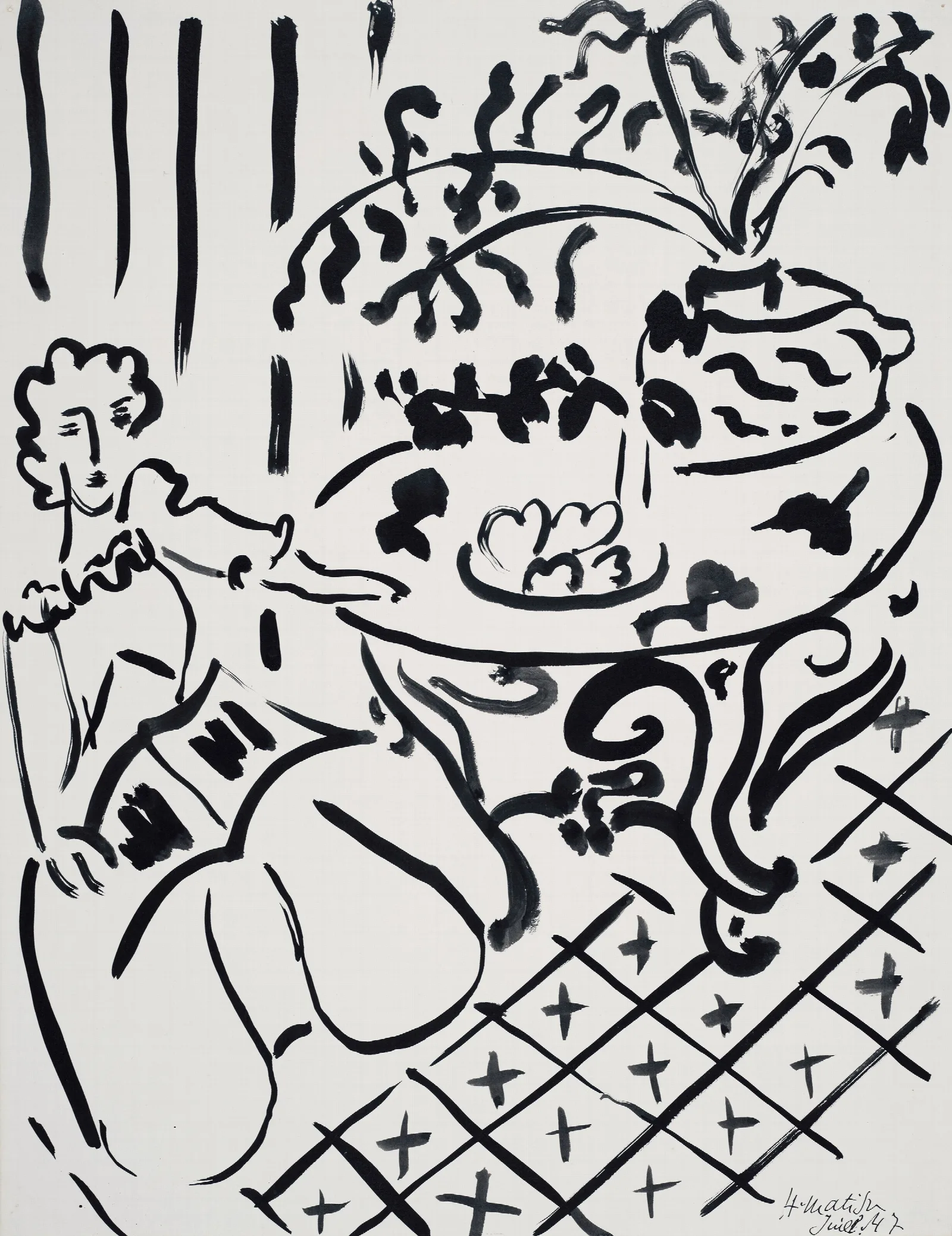 Fille Assise A Table Wall Art by Henri Matisse - Canvas Print