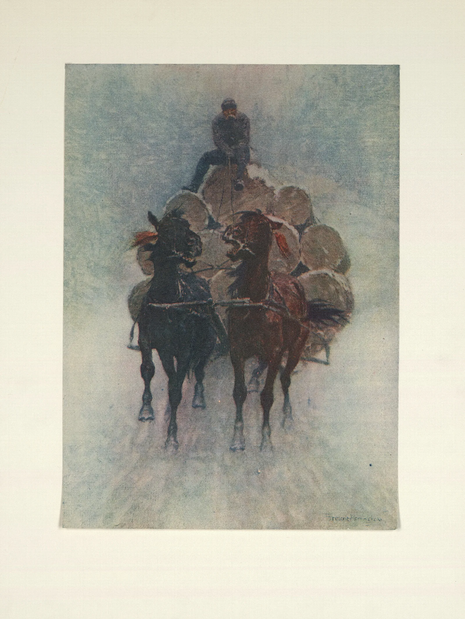 Hauling Logs To The River Wall Art by Frederic Remington - Canvas Print