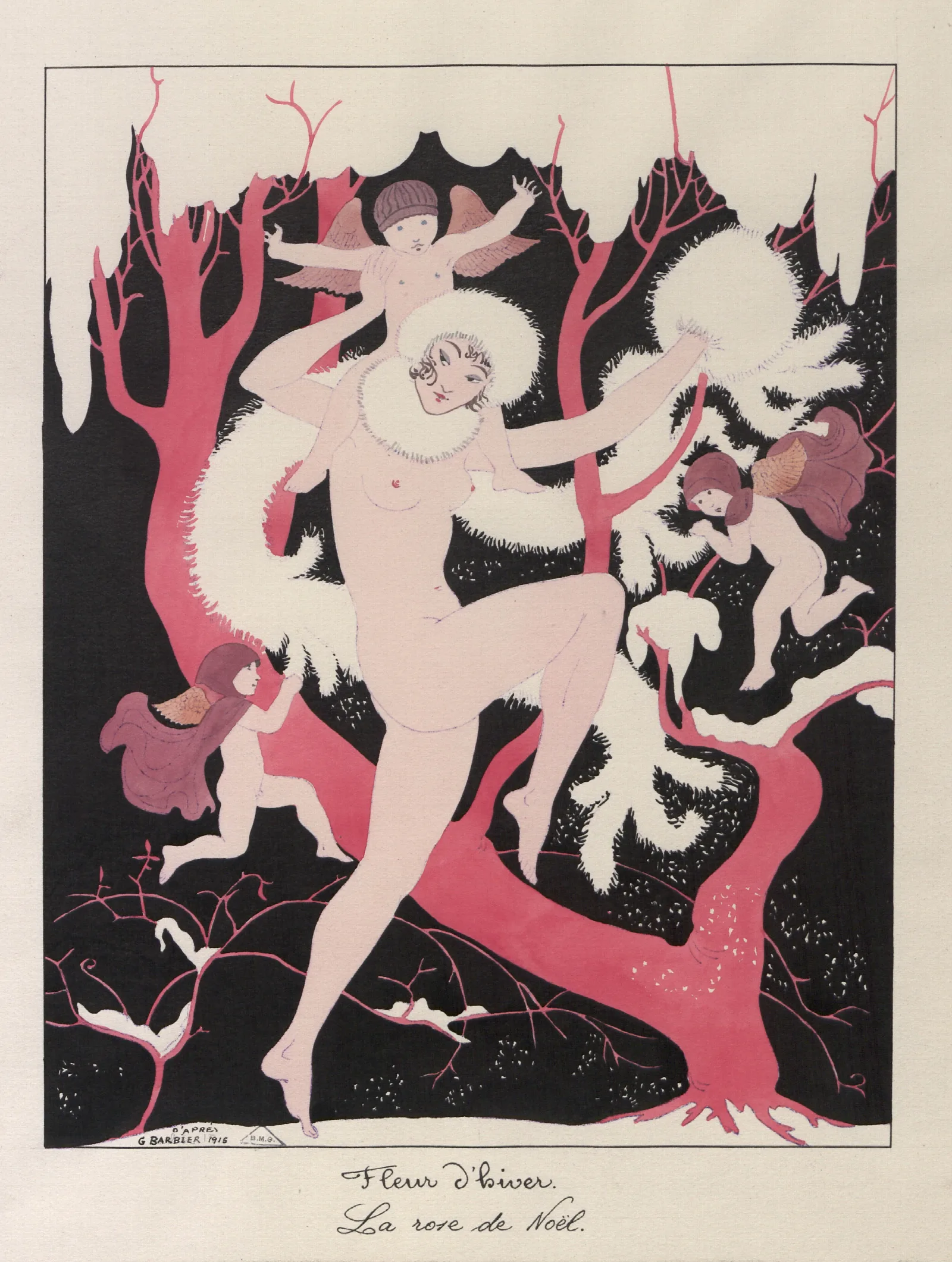Fleur Dhiver La Rose De Noel Wall Art by George Barbier - Canvas Print