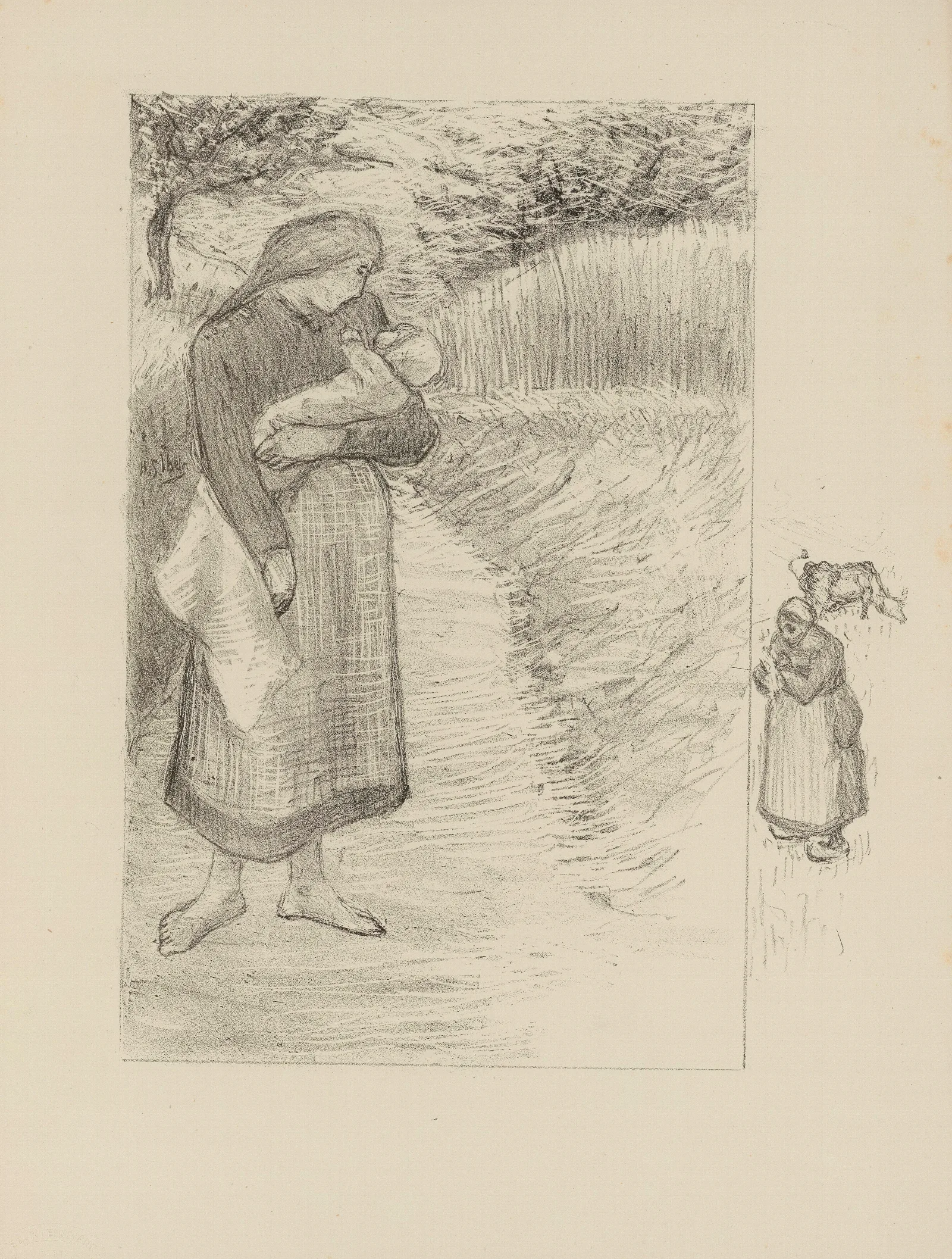 Jeune Paysanne Sur Un Chemin Portant Un Enfant Dans Ses Bras Wall Art by Henri-Gabriel Ibels - Canvas Print