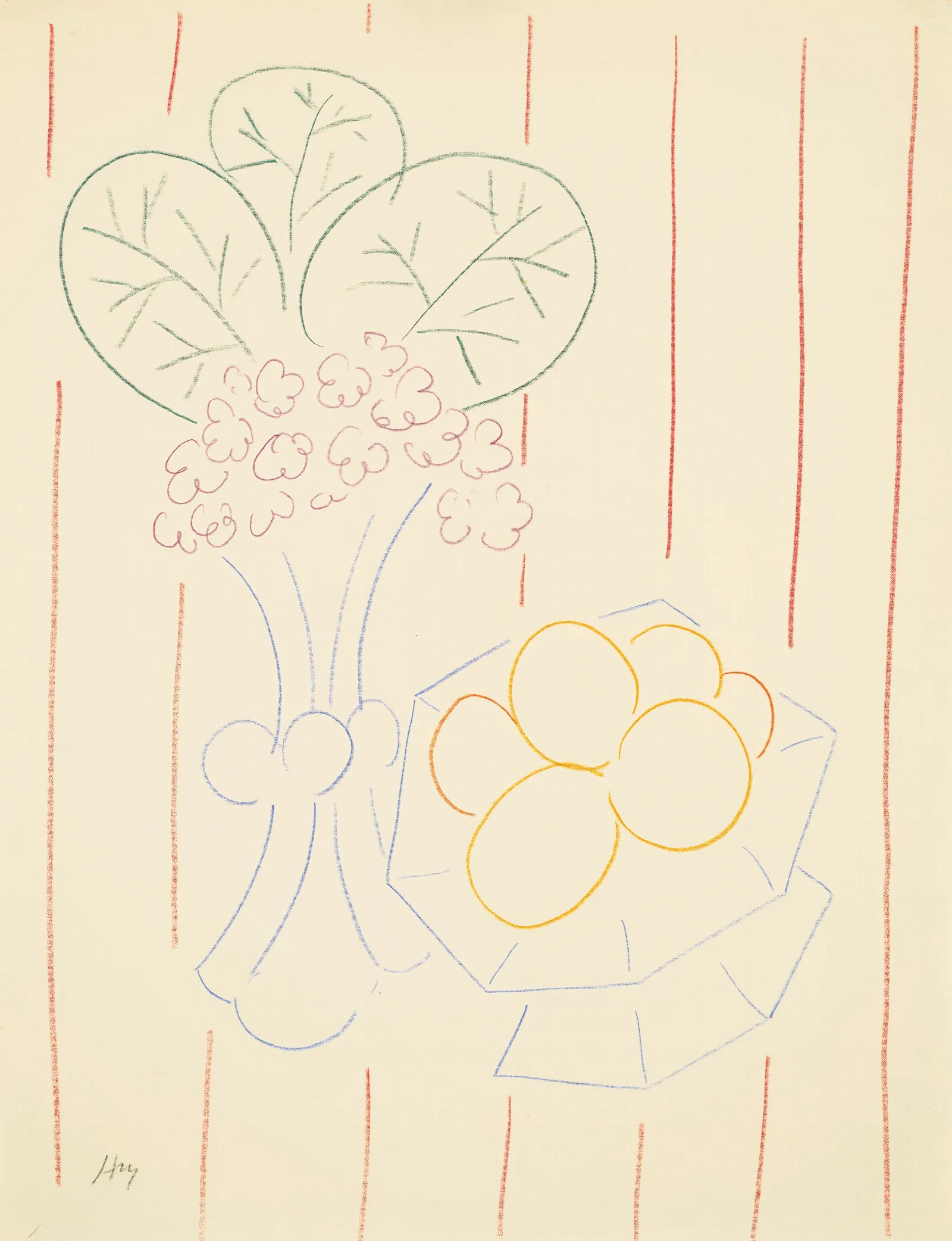 Fleurs Et Fruits Fond Raye Wall Art by Henri Matisse - Canvas Print