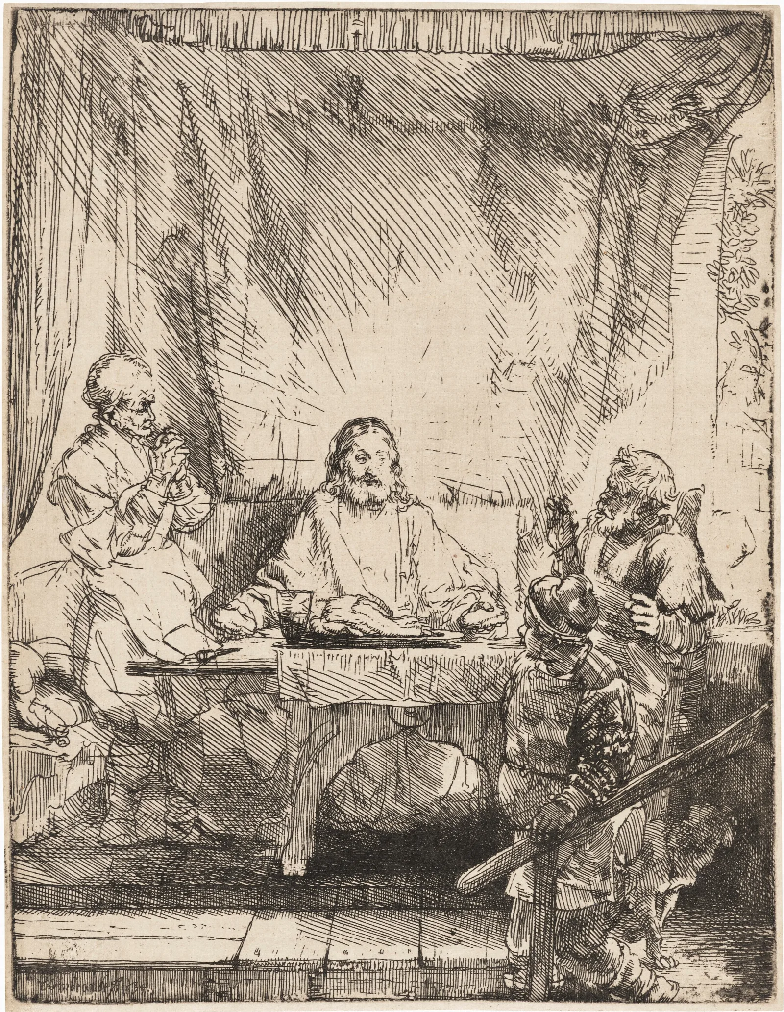 Christ At Emmaus The Larger Plate Wall Art by Rembrandt van Rijn - Canvas Print
