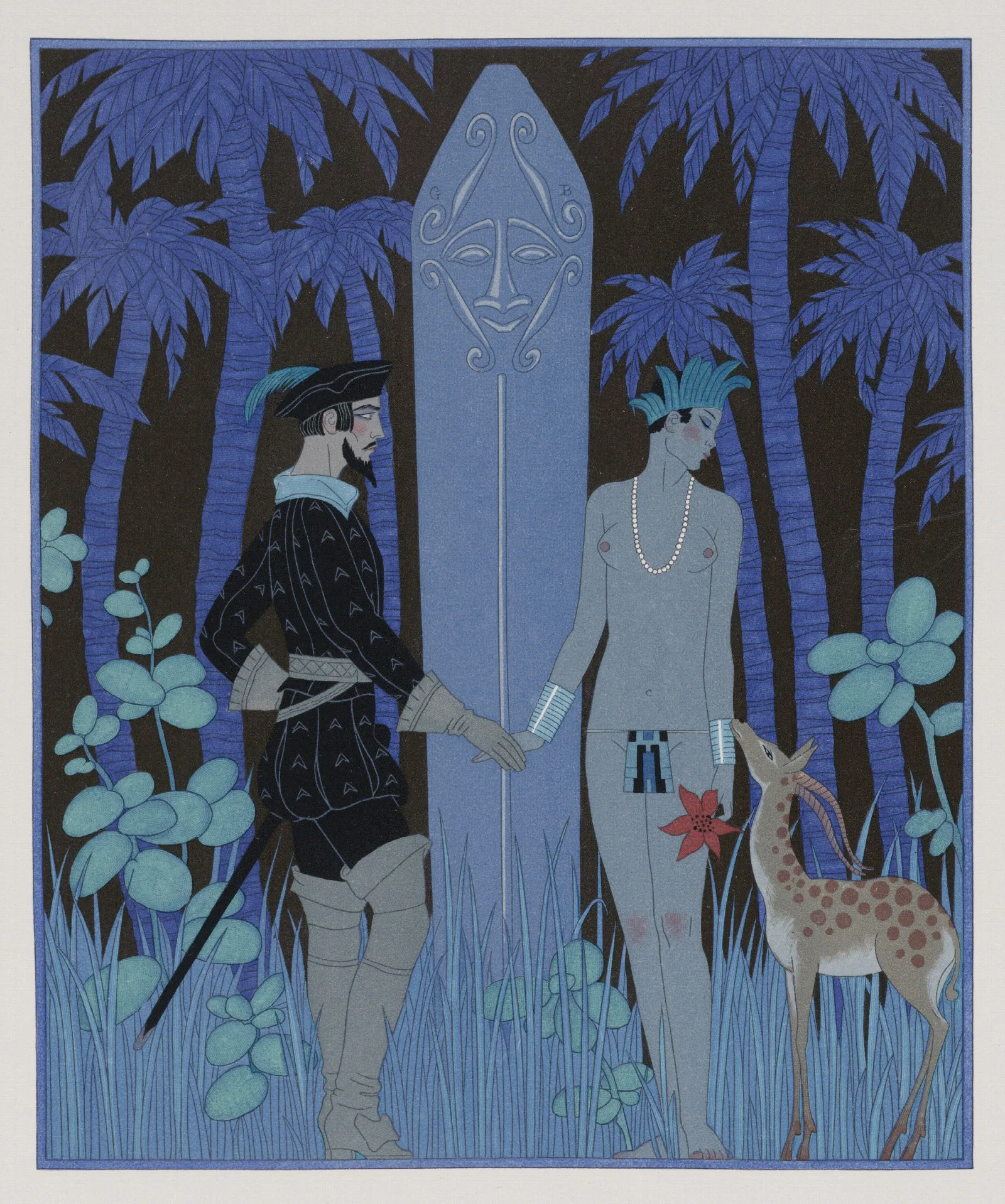 Pocohontas Meeting John Smith Wall Art by George Barbier - Canvas Print