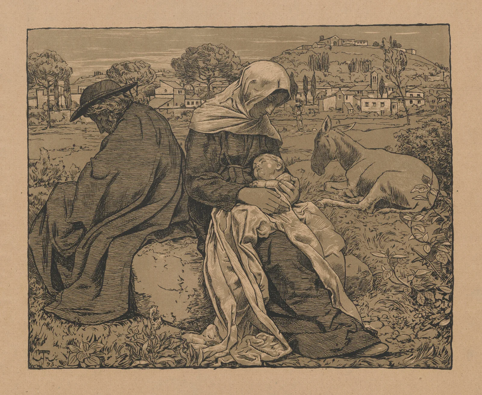 Rest During The Flight To Egypt Against The Backdrop Of The Italian Landscape Wall Art by Hans Thoma - Canvas Print