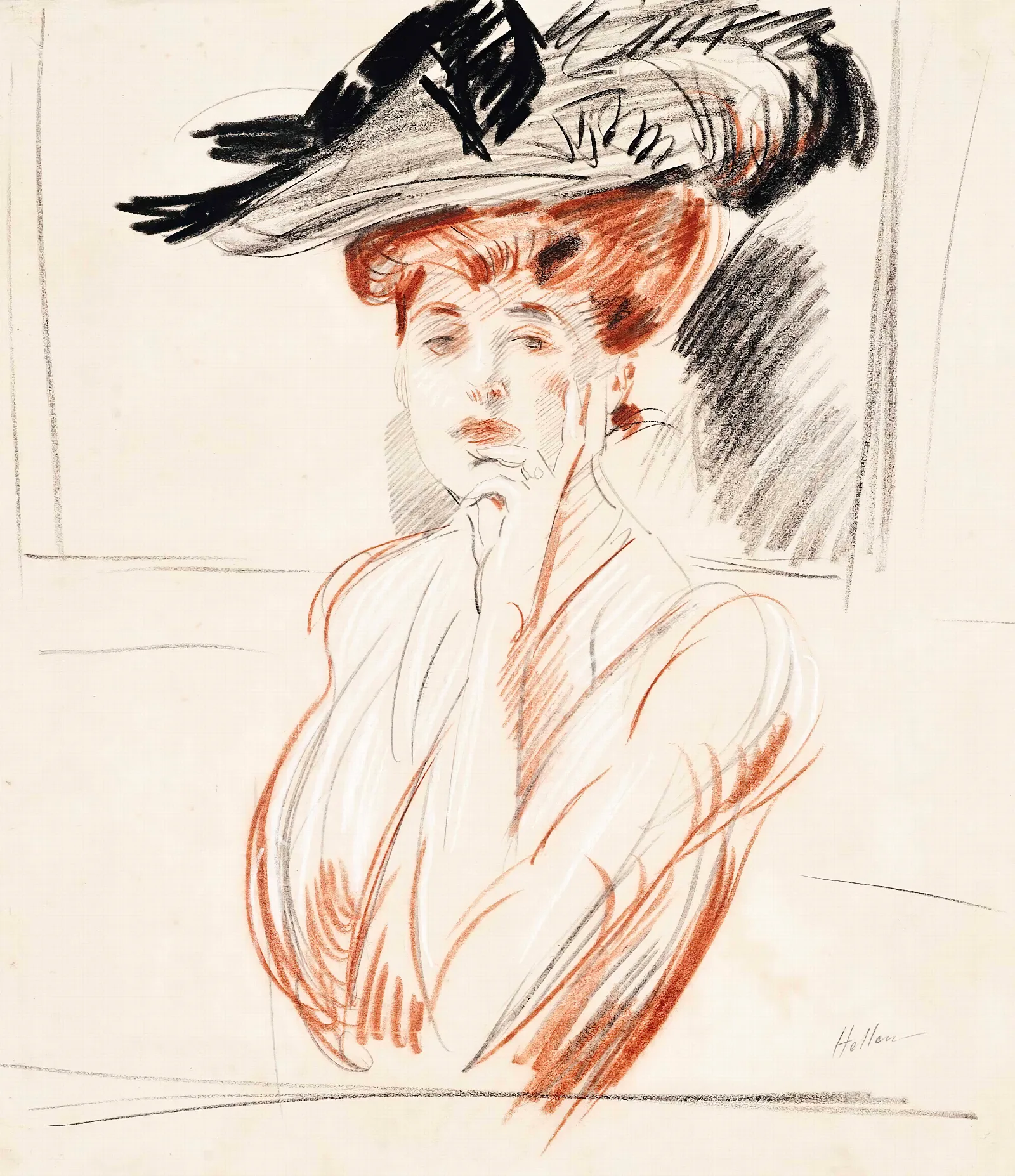 La Dame Au Chapeau Aux Plumes Wall Art by Paul César Helleu - Canvas Print