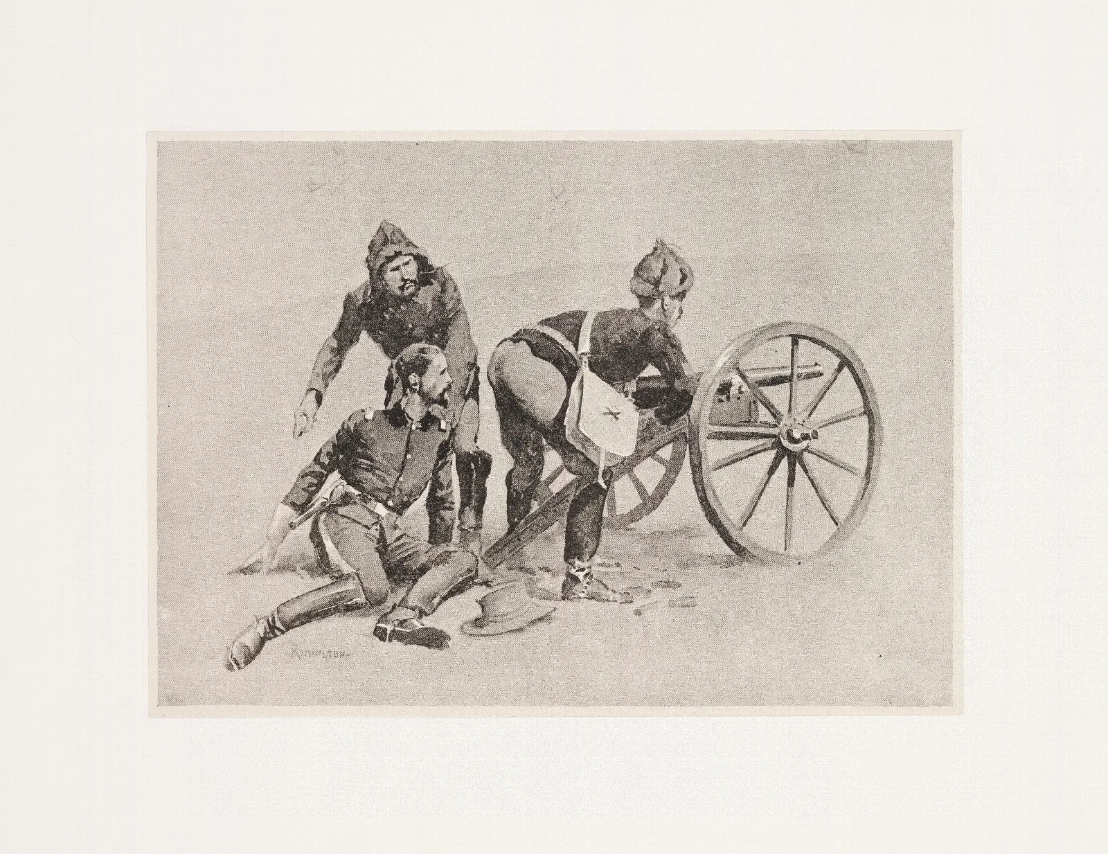 The Wounding Of Lieutenant Hawthorne The Hotchkiss Gun Playing On The Cave Wall Art by Frederic Remington - Canvas Print