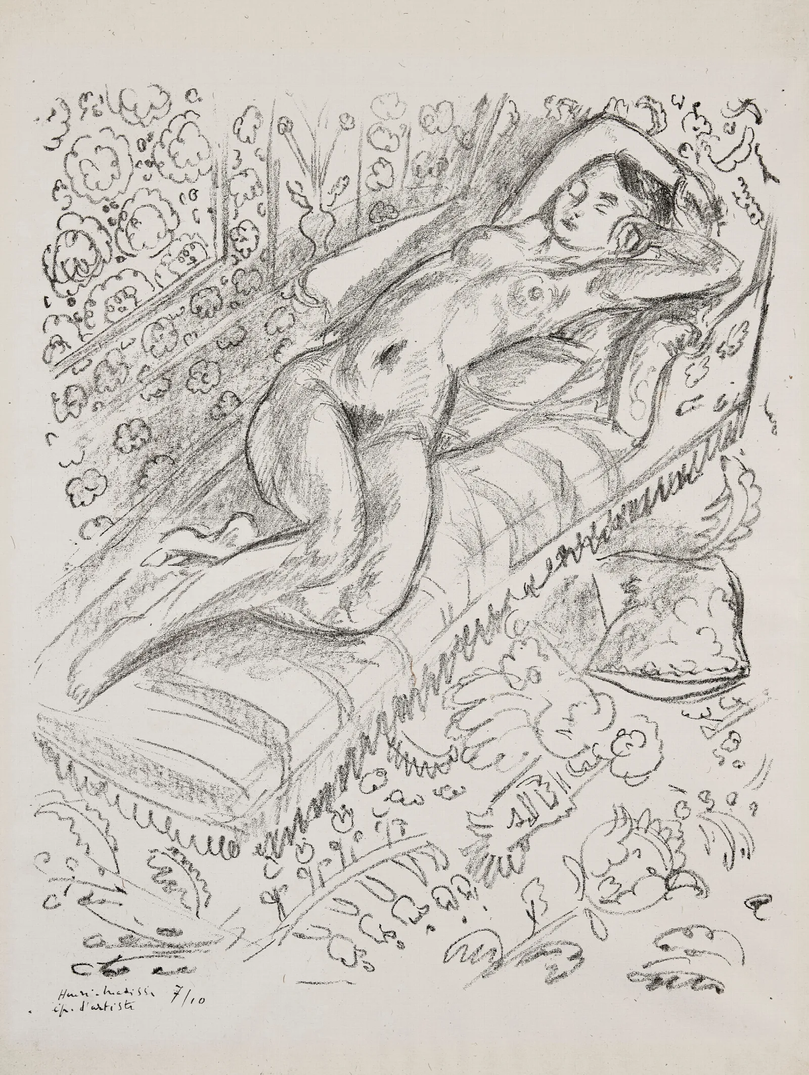 Nu Sur Chaise De Repos Sur Fond Moucharabieh Wall Art by Henri Matisse - Canvas Print