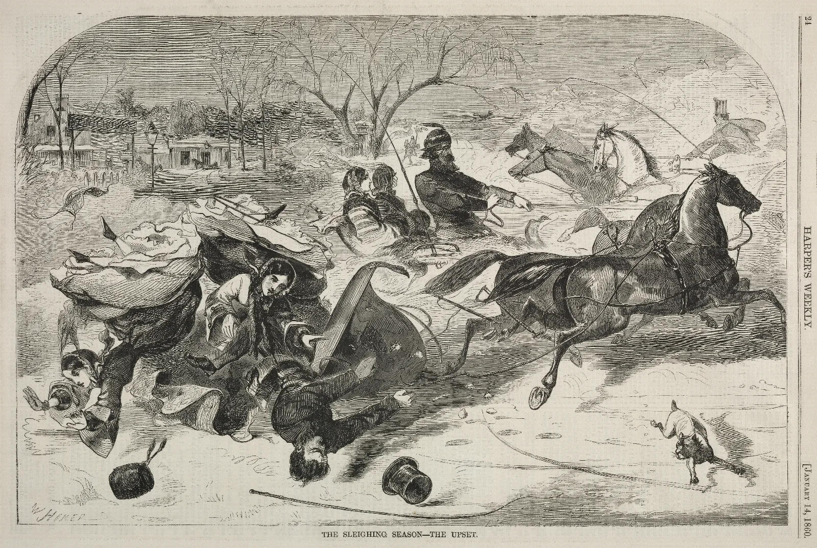 The Sleighing Season The Upset Wall Art by Winslow Homer - Canvas Print