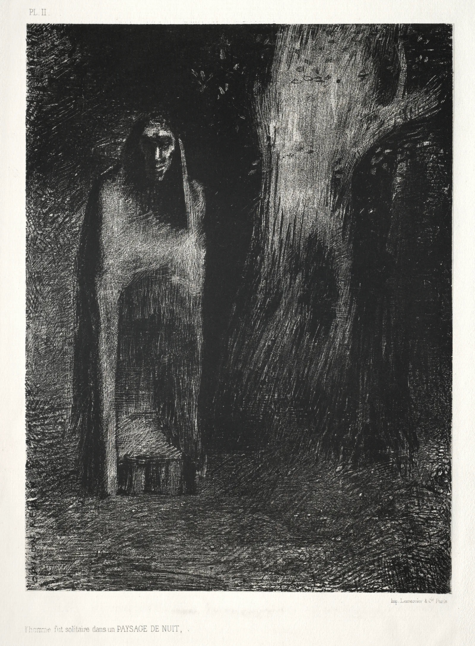 The Man Was Alone In A Night Landscape 2 Wall Art by Odilon Redon - Canvas Print
