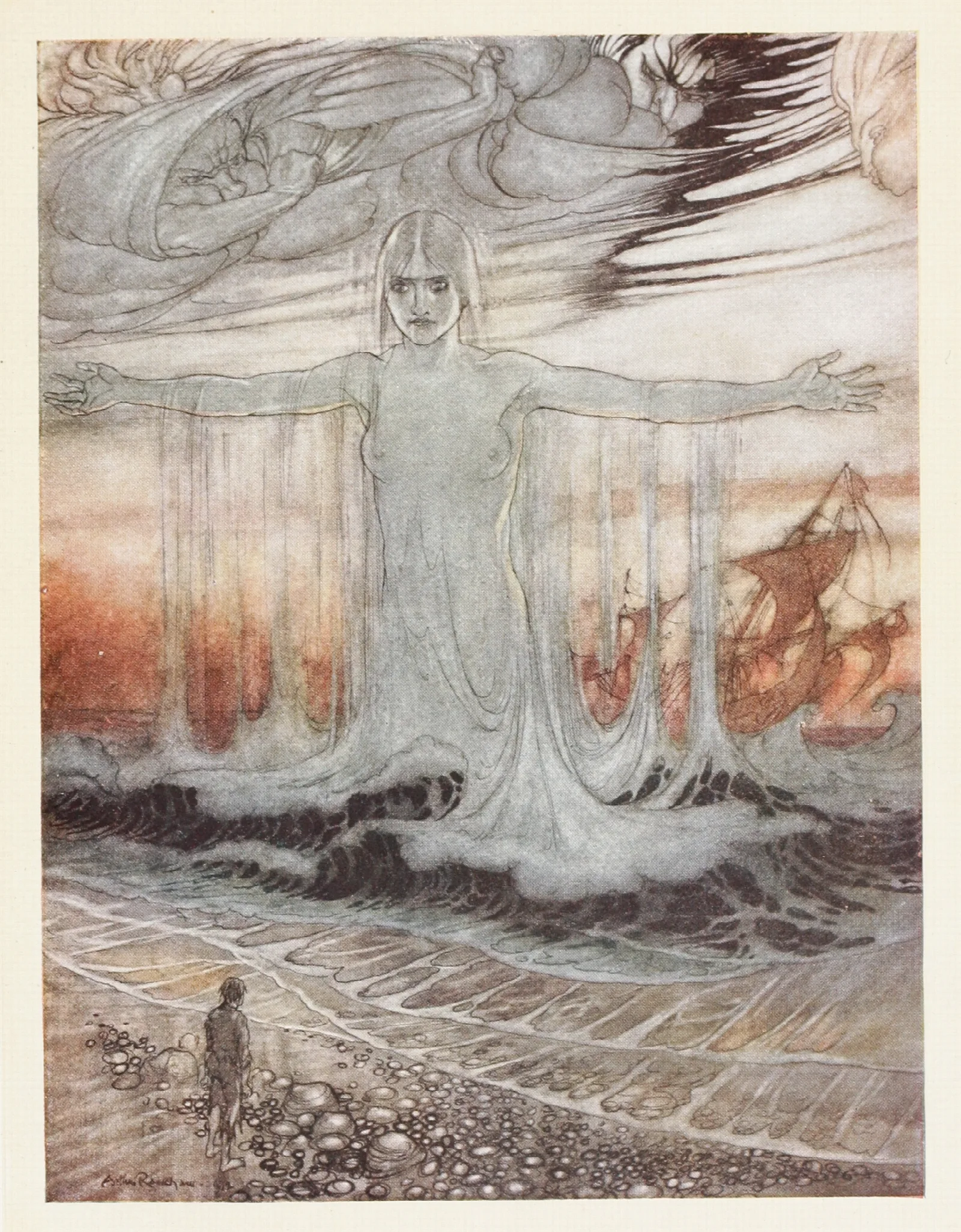 The Shipwrecked Man And The Sea Wall Art by Arthur Rackham - Canvas Print