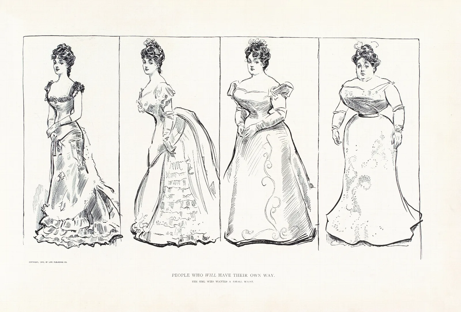 People Who Will Have Their Own Way The Girl Who Wanted A Small Waist Wall Art by Charles Dana Gibson - Canvas Print