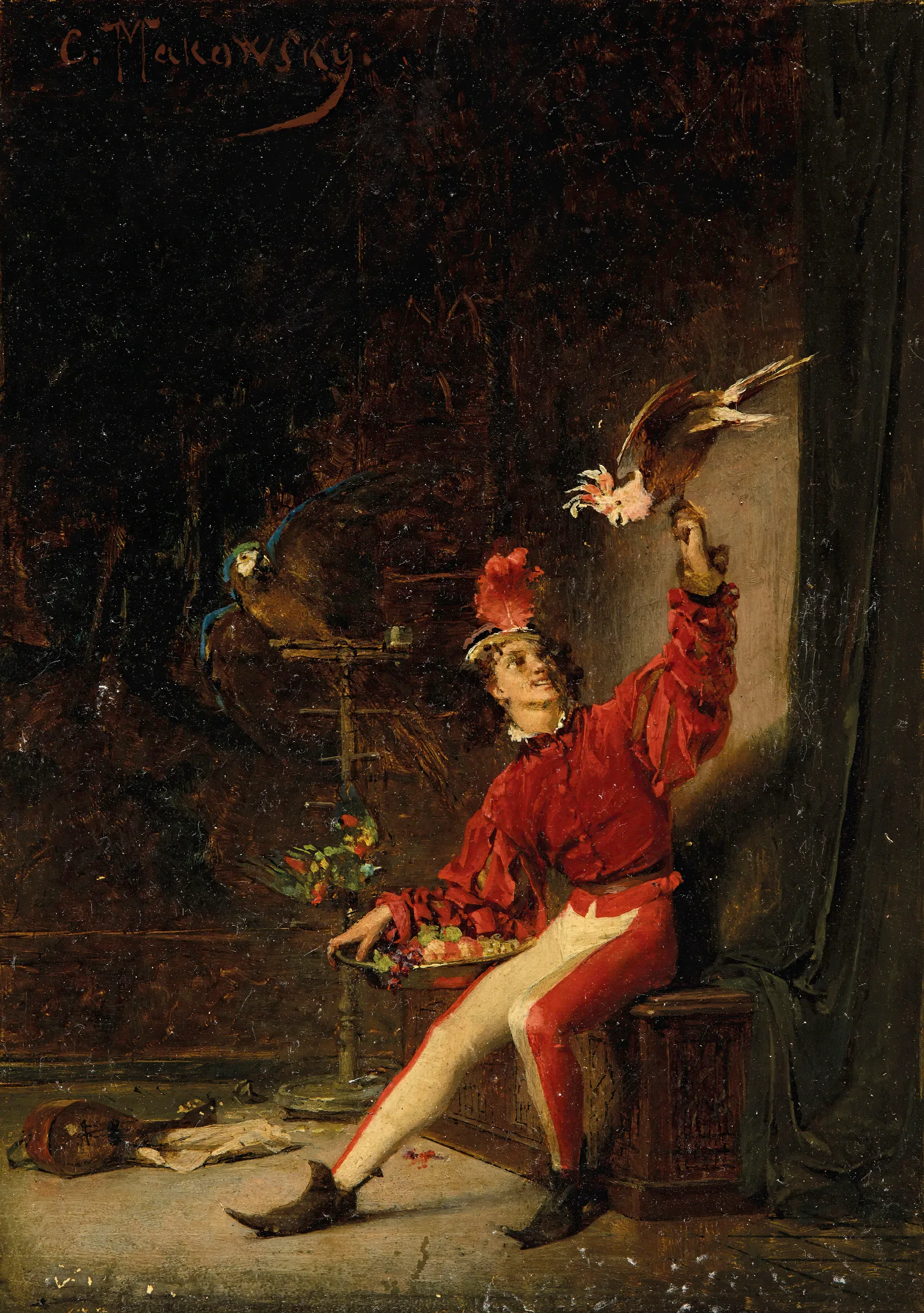 Young Man With Parrot Wall Art by Konstantin Egorovich Makovsky - Canvas Print